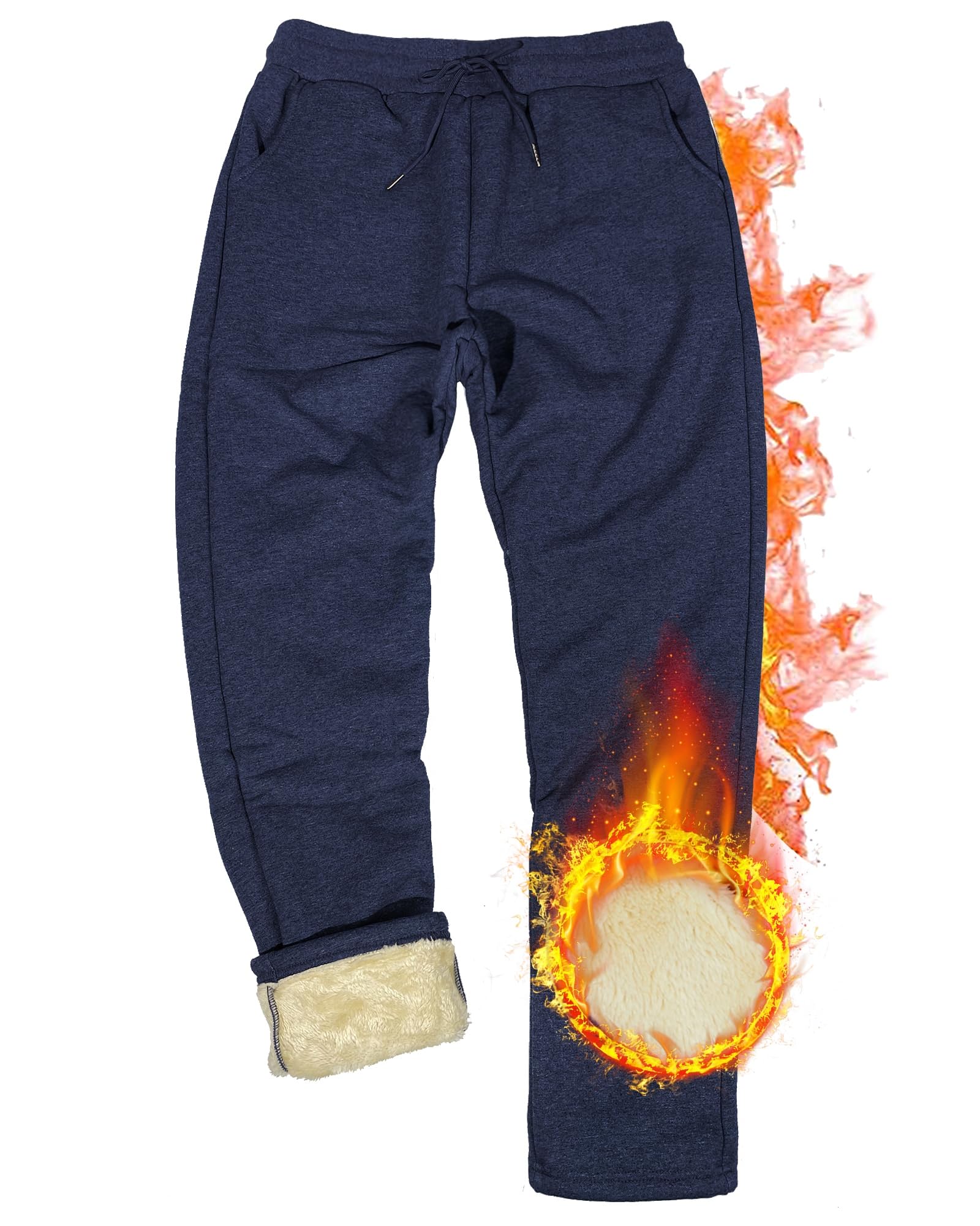 Men's Winter Thermal Thick Warm Fleece Sherpa Lined Trousers Sweatpants Active Pants Men's Jogger Bottoms with Pockets Plush Fleece Lined Tracksuit Pants with Elasticated Waist Straight Leg