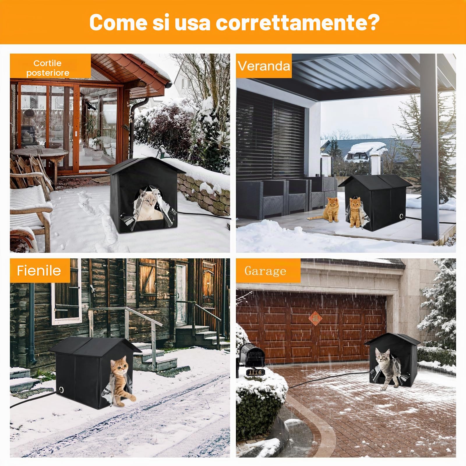 FHTONGE Cuccia Gatto Esterno Impermeabile, Casetta per Gatti Randagino da Esterno Interno con Cuscino e Tenda, Protezione Contro Pioggia e Freddo, Caldo Rifugio per Cucciolo Animali Randagi
