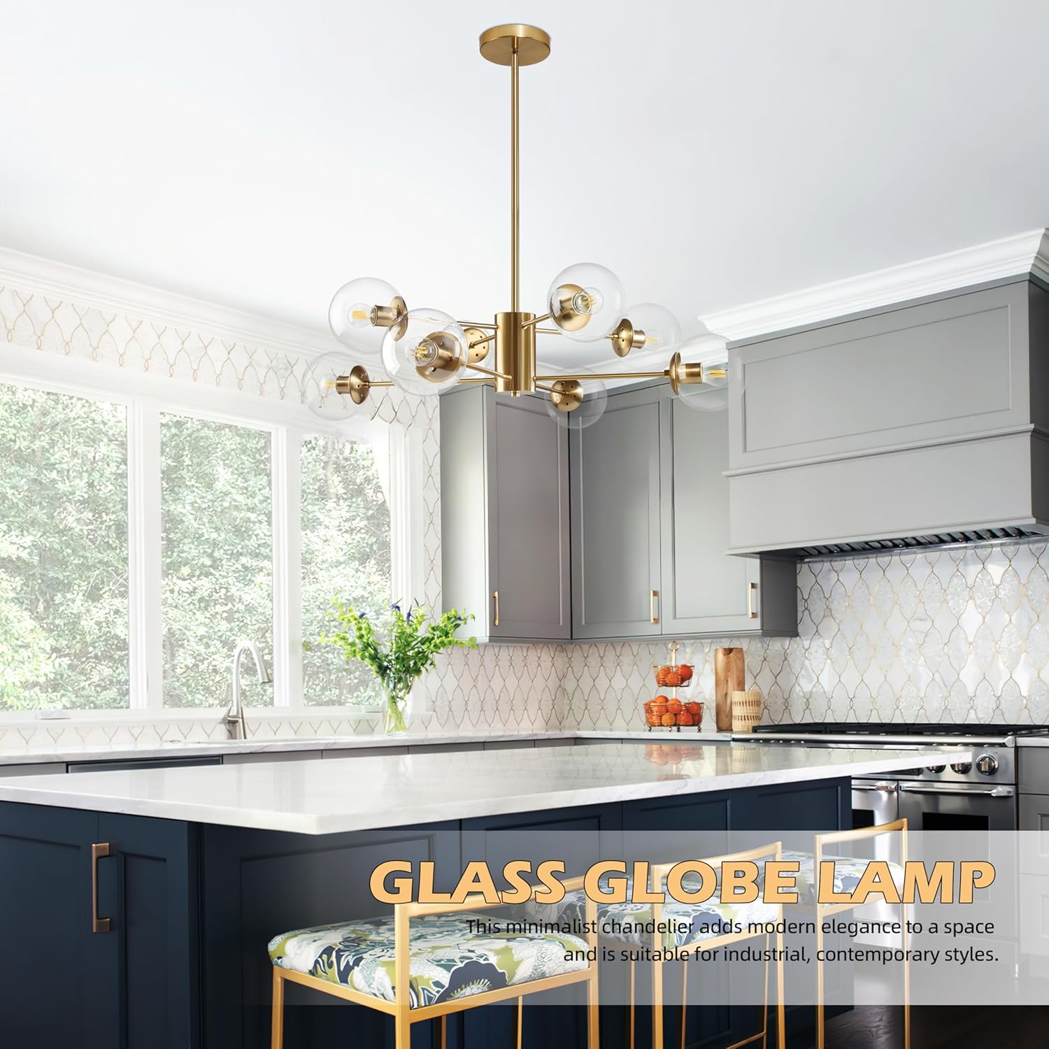 8-light globe sputnik chandelier modern gold sputnik chandelier mid century globe pendant light brushed brass finished with clear glass lampshade chandeliers for kitchen bedroom gold, clear, 8-light, 35.4"