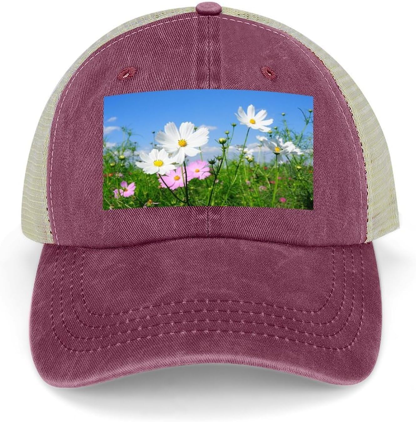 Pink and White Flowers Hat Personalized Adjustable Cowboy Cap Cotton Cap Trucker Hats Dad Hat for Men Women