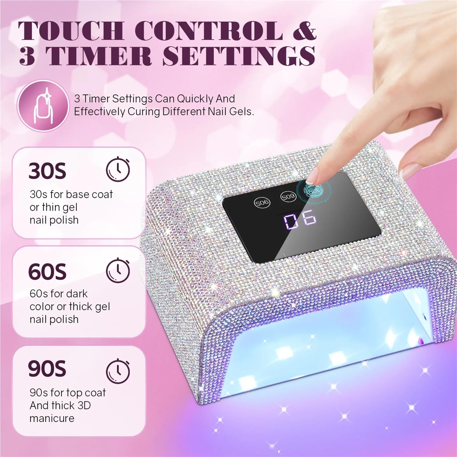 UV LED Nail Lamp Professional 15W Dryer with LCD Touch Screen and 3 Timing 15 LEDS Manicure Tools(SR)