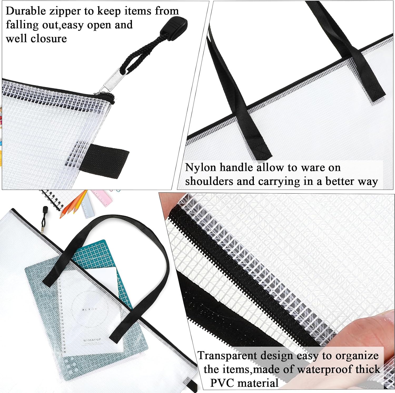 Frienda 10 Pieces Art Portfolios Bags Waterproof Portfolios Posters Storage Supply Bags with Zipper and Handle for Art Artworks, Bulletin Boards, Charts and Teaching for Back to School (24x36 Inches)