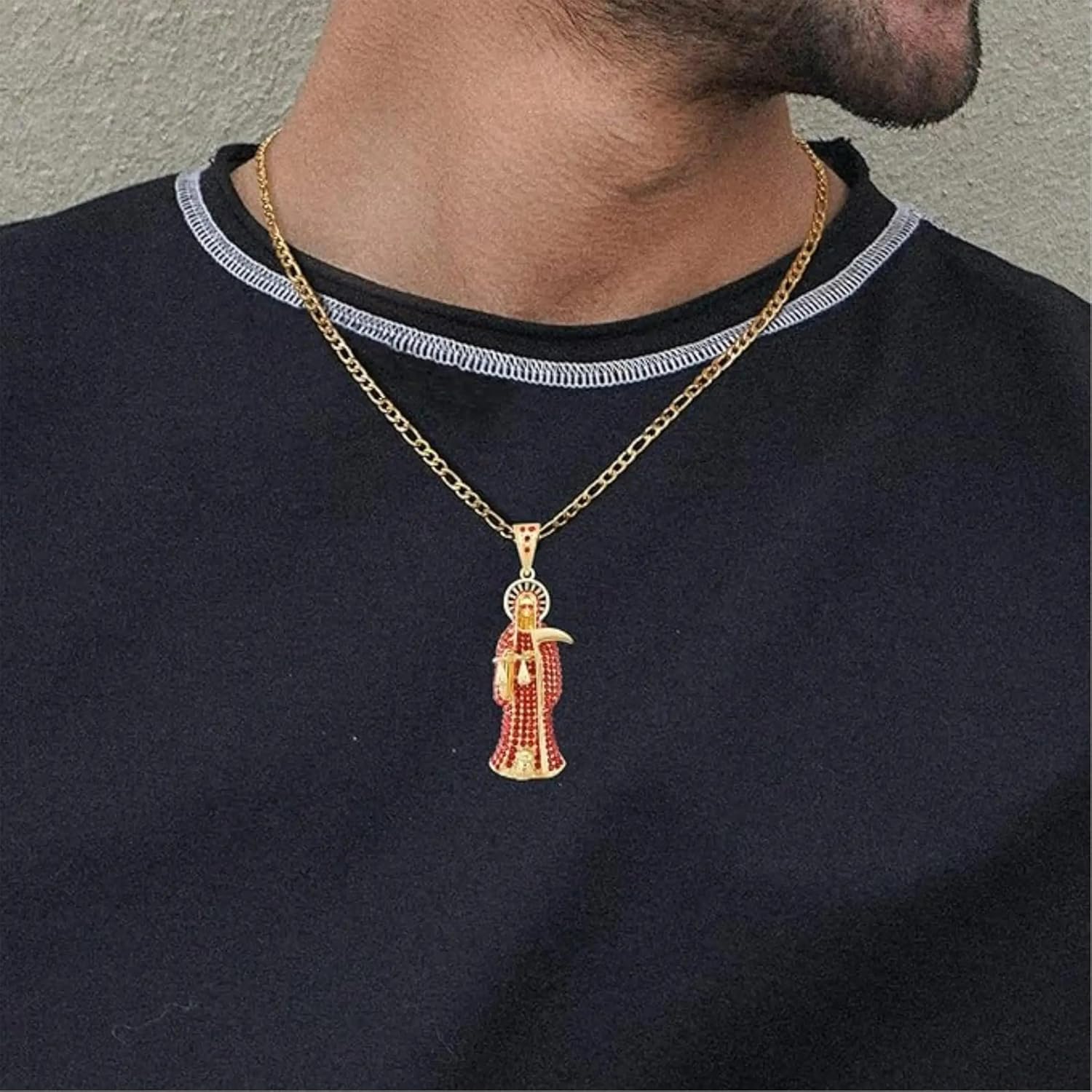 14k Yellow Gold La Santa Muerte Necklace For Women And Men - Holy Death's Pendant Necklaces, Santa Muerte Pendant With Chain, Holy Saint Death Religious Jewelry Gift - Image 6