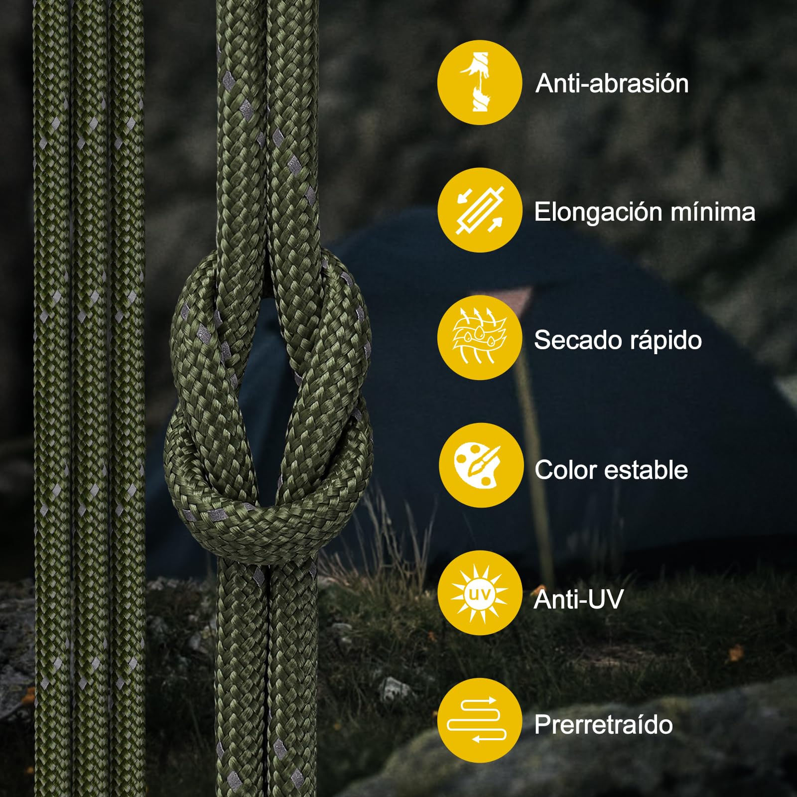 Aystkniet Cuerda de paracord reflectante, 4 mm con 11 núcleos, máx. 386 kg, 15/30/60/305 m, resistente a desgarros, cuerda multiusos para exteriores, senderismo, camping, supervivencia y manualidades