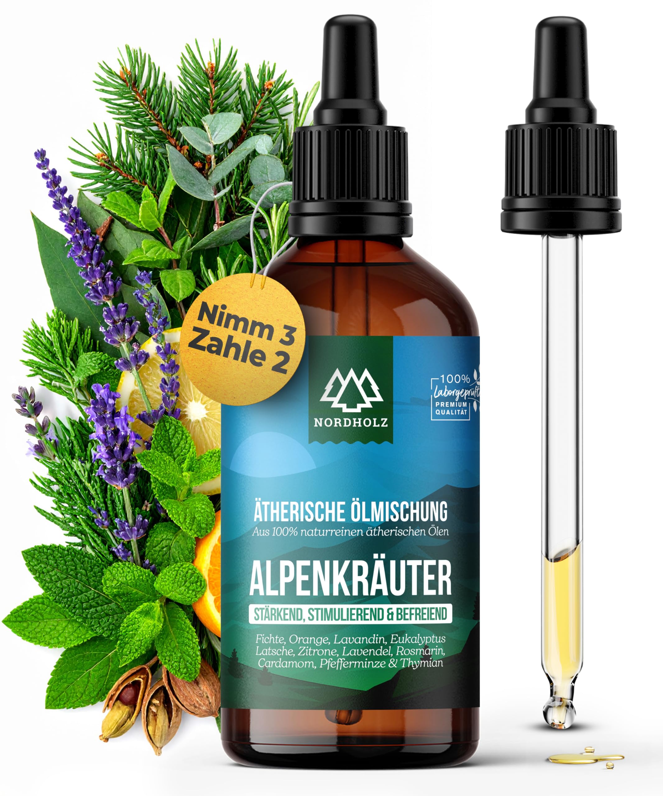 NORDHOLZ® [100% naturrein] – Frisch & spritzig, ätherisches Öl in Pharmaqualität aus Kaltpressung – Vegan, laborgeprüft – Für Sauna, Diffusor & Aromatherapie