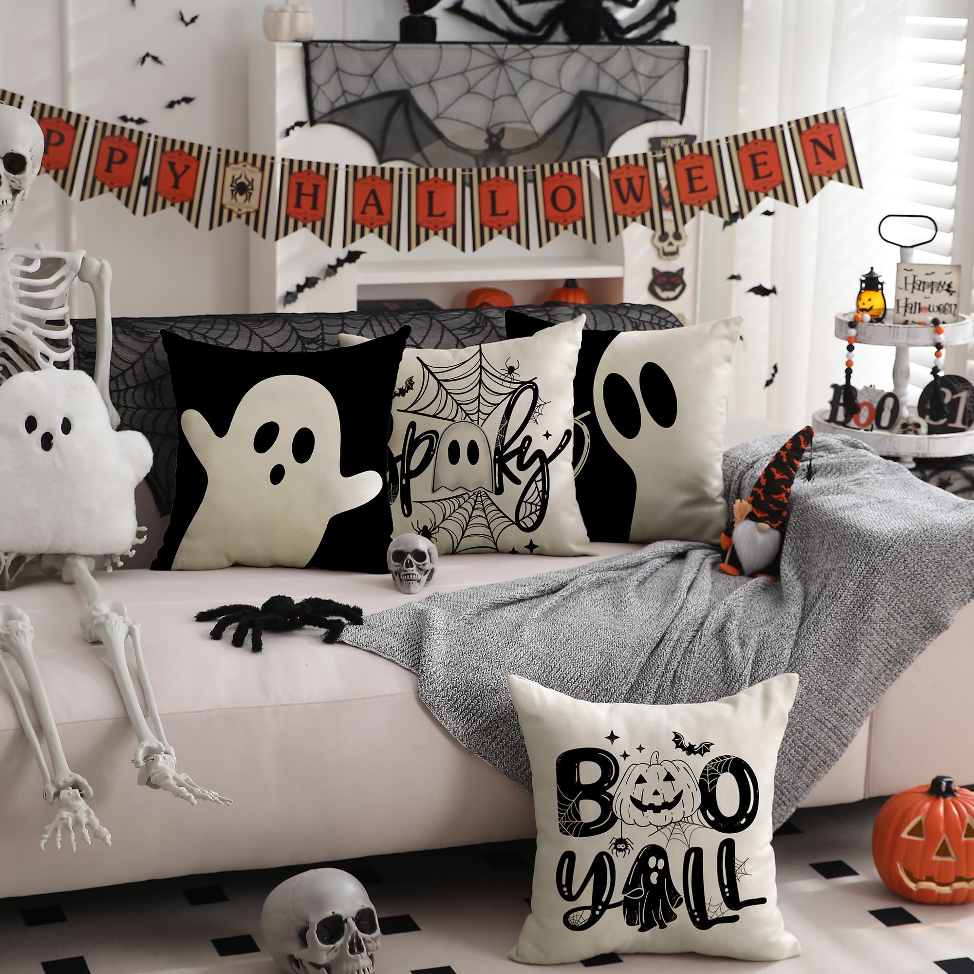 MIULEE Lot De 2 Housses De Coussin Décoratives En Fausse Fourrure Douce Pour Canapé, Récolte D'automne, Ferme, Halloween, Décoration D'intérieur, 45 ,7 X 45,7 Cm, Jaune Moutarde Et Vert