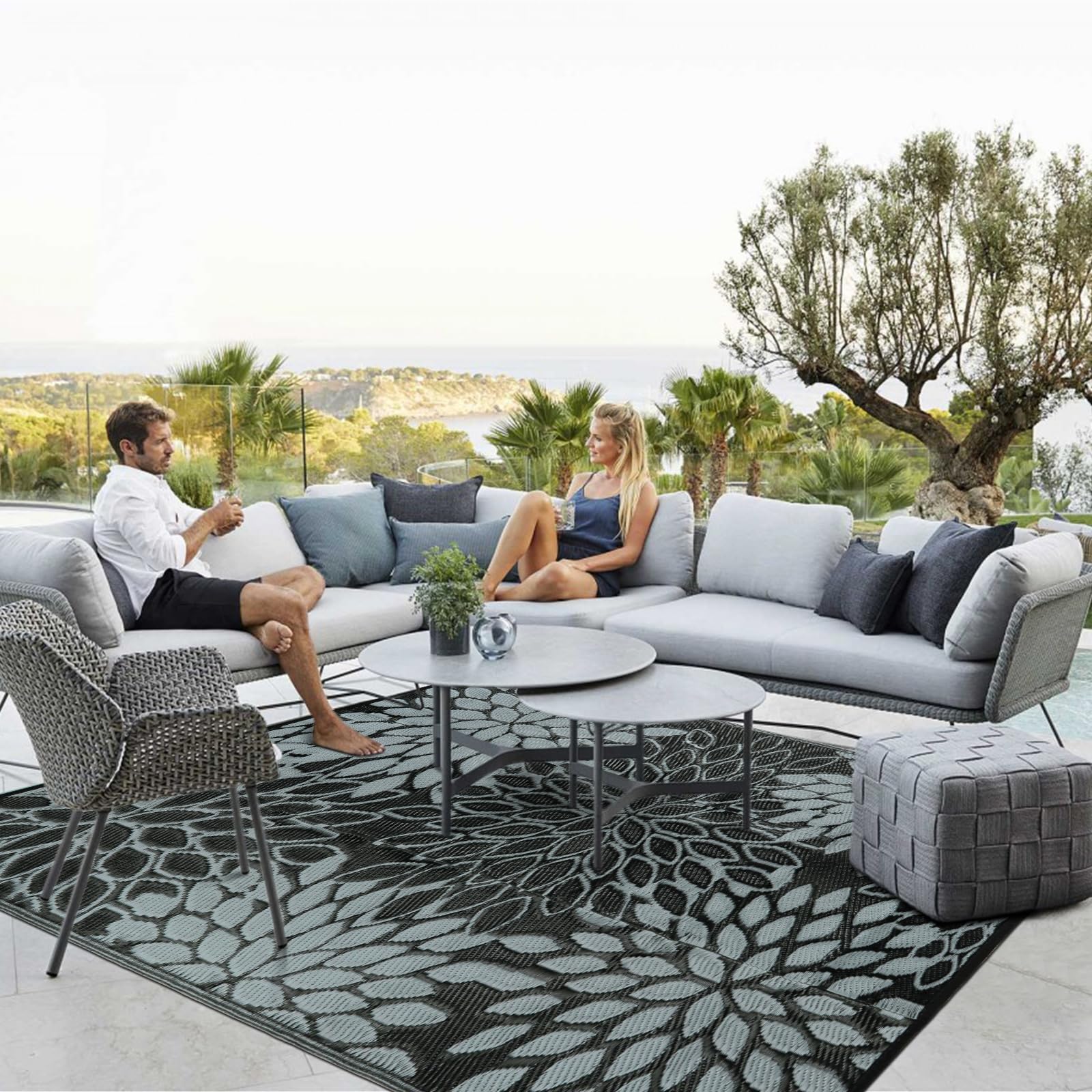 Anidaroel Outdoor Rugs 8x10ft for Patios Clearance Waterproof, Reversible Tropical Plastic Straw Camping Mat Outside Rug, Large Outdoor Area Rug for RV, Porch, Deck, Balcony, Picnic(8'x10') — image 1