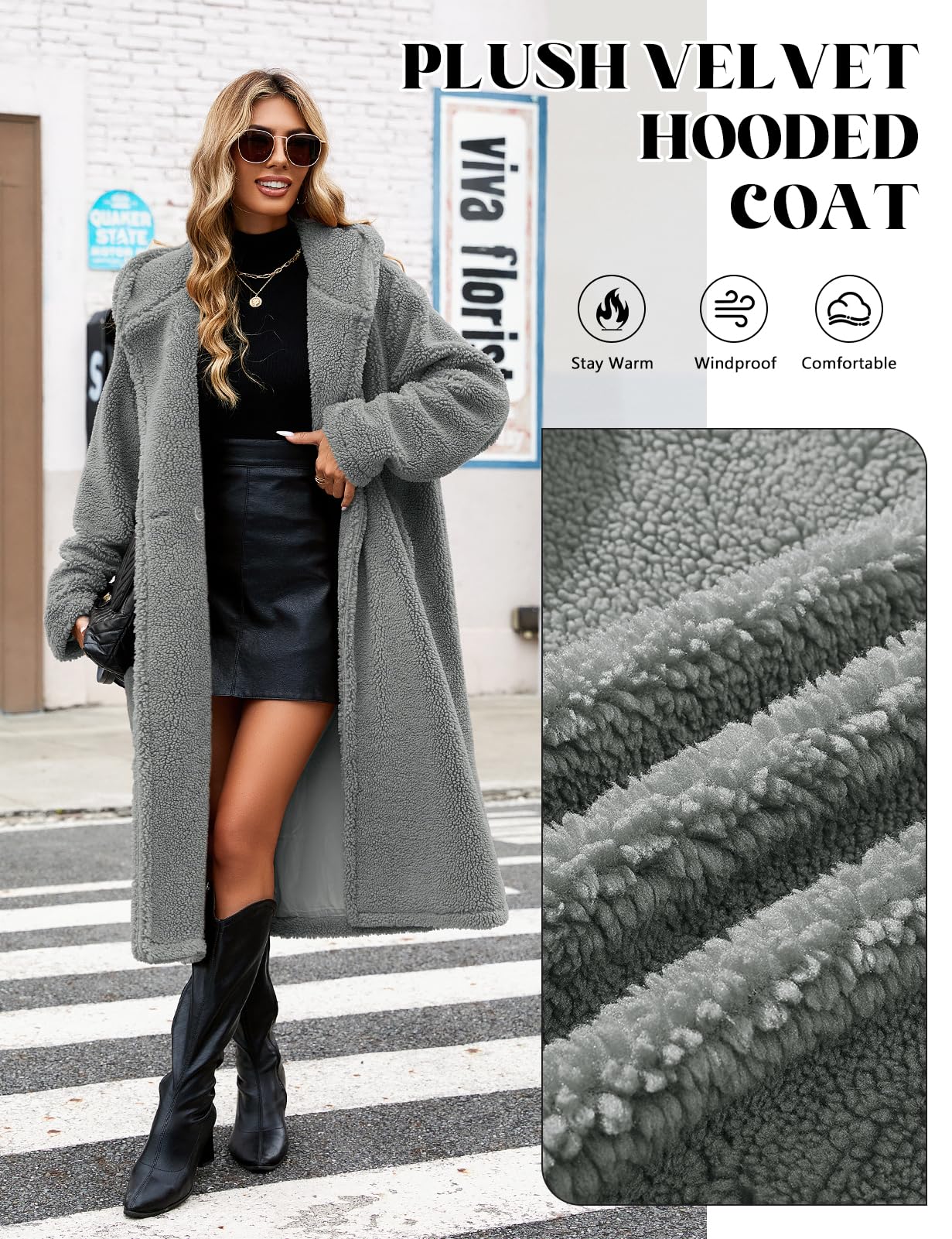 heekpek Cappotto Invernale Donna Lungo in Peluche con Cappuccio | Cappotto Caldo in Sherpa, Giacca Morbida, Pile Comodo, Elegante Cappotto in Peluche Soffice con Bottoni