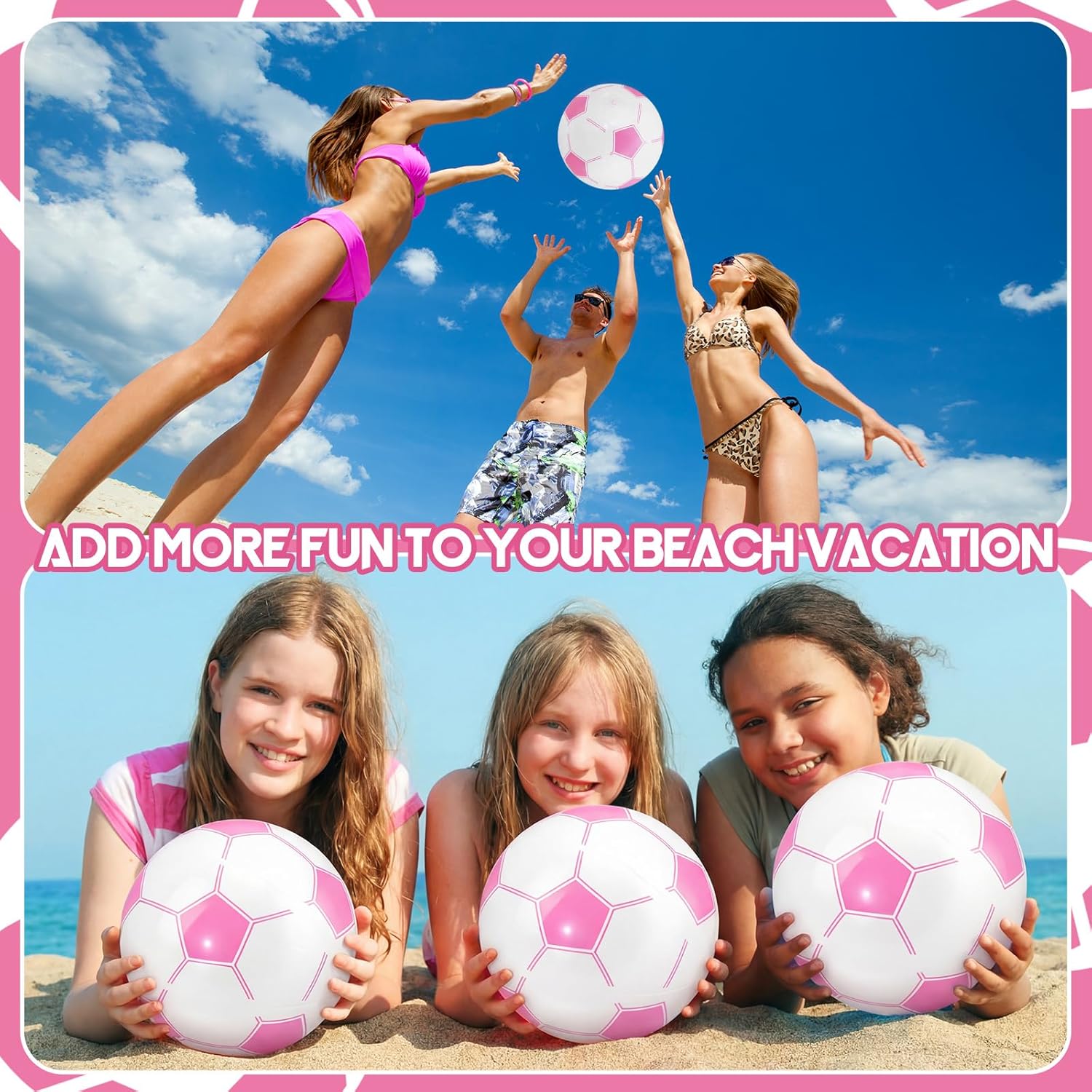 Pink Inflatable Soccer Balls Beach Balls Bulk for Games Outdoor Summer Pool Beach Activity Sports Birthday Soccer Party Decorations