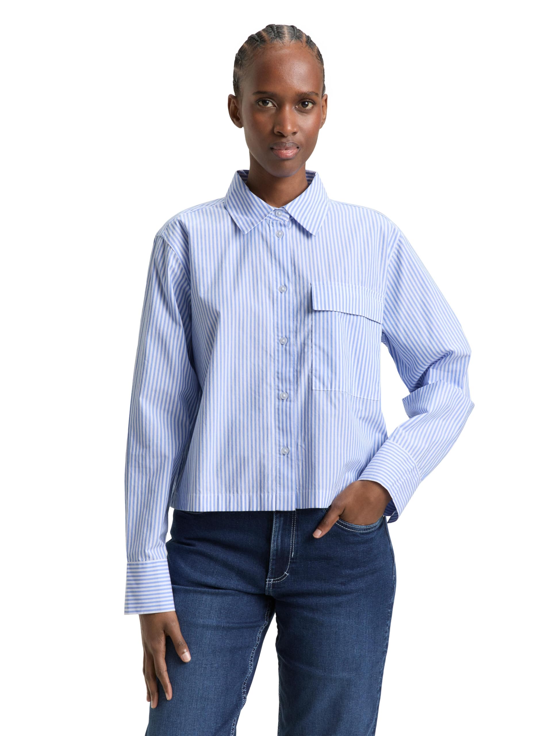 TOM TAILOR Denim Damen Boxy Fit Hemdbluse aus Baumwolle