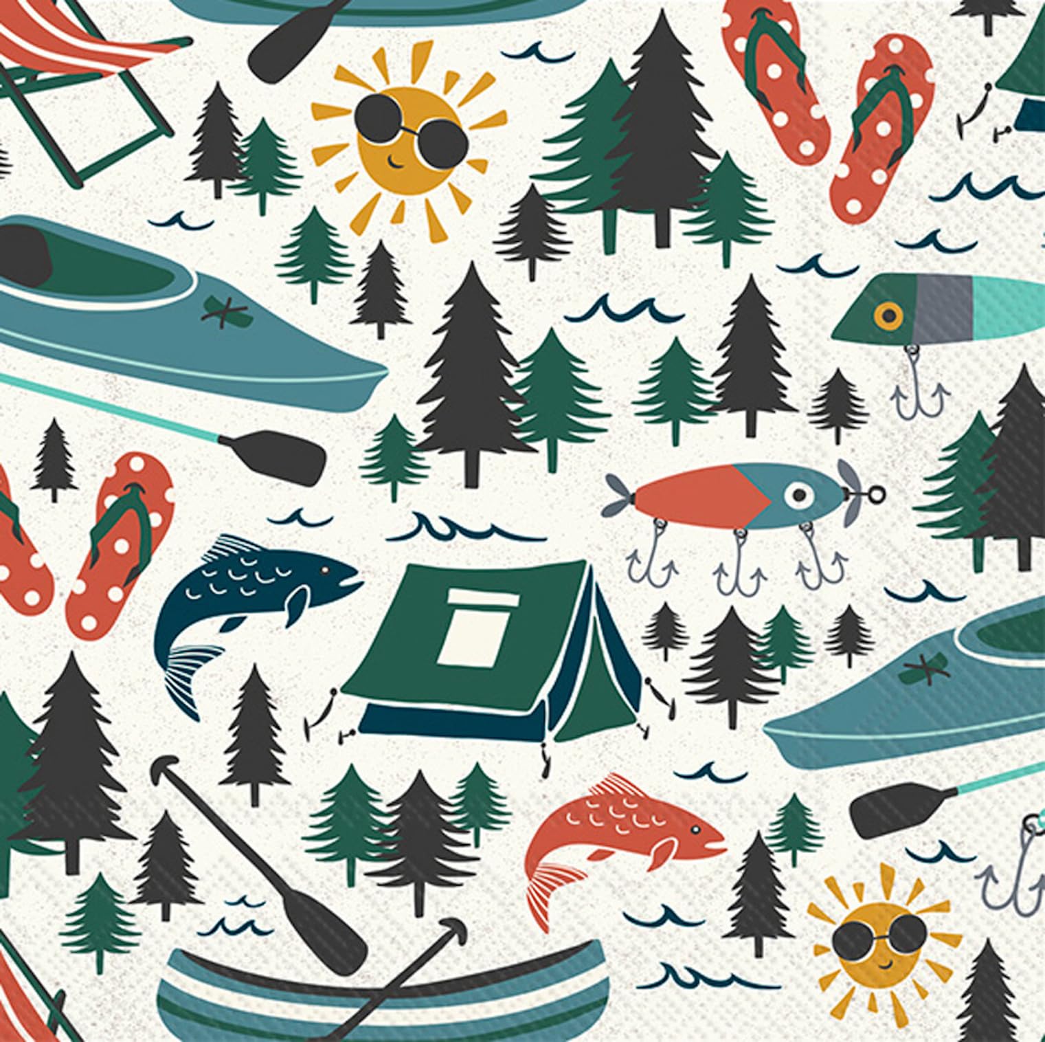 IHR Ideal Home Range Cocktail Napkins Disposable 3-Ply Paper Party Napkin Pack, 5" x 5", Lake Life Pattern, 20-Count