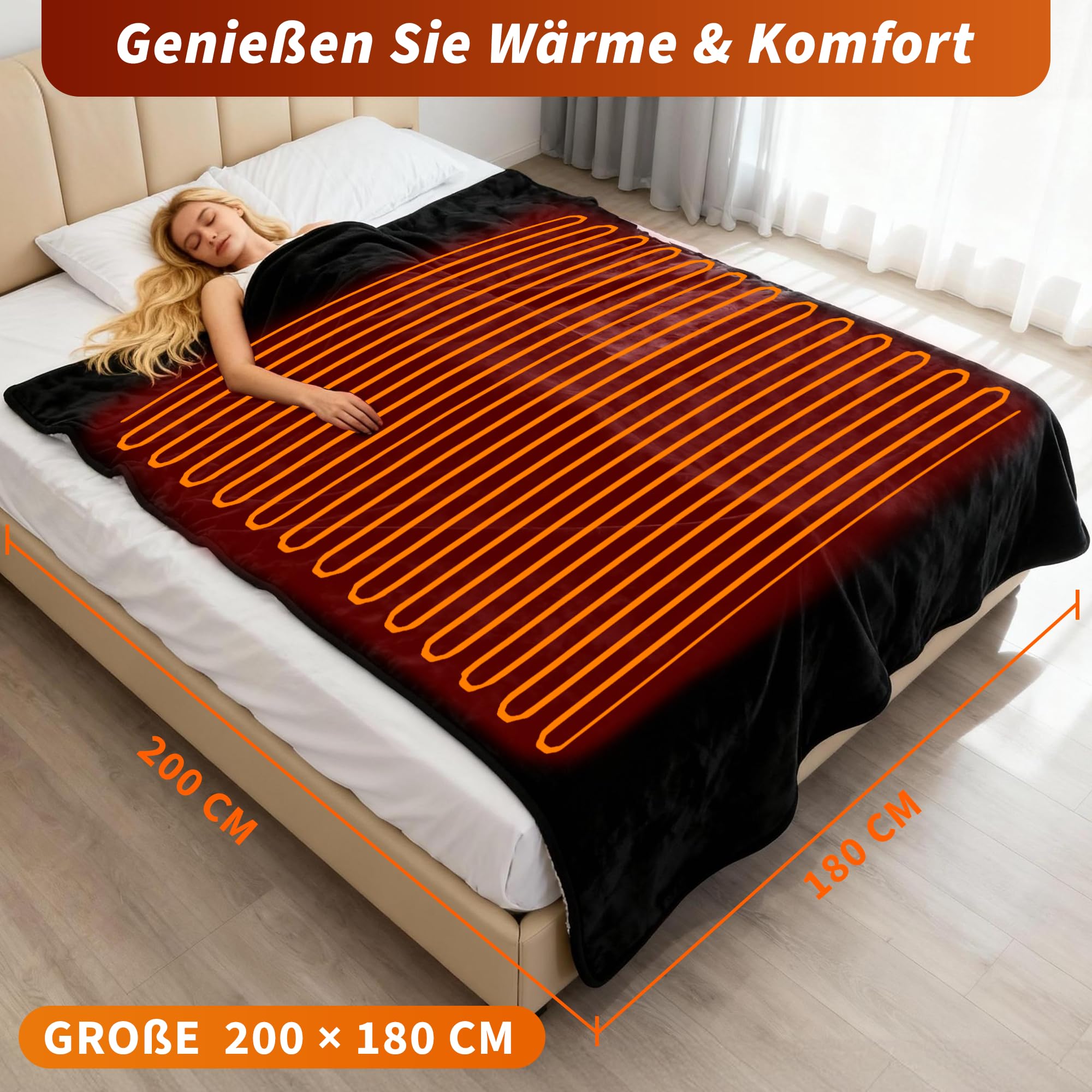 Citybee Heizdecke mit Abschaltautomatik Elektrische Wärmedecke 200x180cm - Beheizbare Kuscheldecke 6 Heizstufen mit 10 Stunden Timer Überhitzungsschutz - Heating Fleece Blanket Waschbar für Bett&Sofa