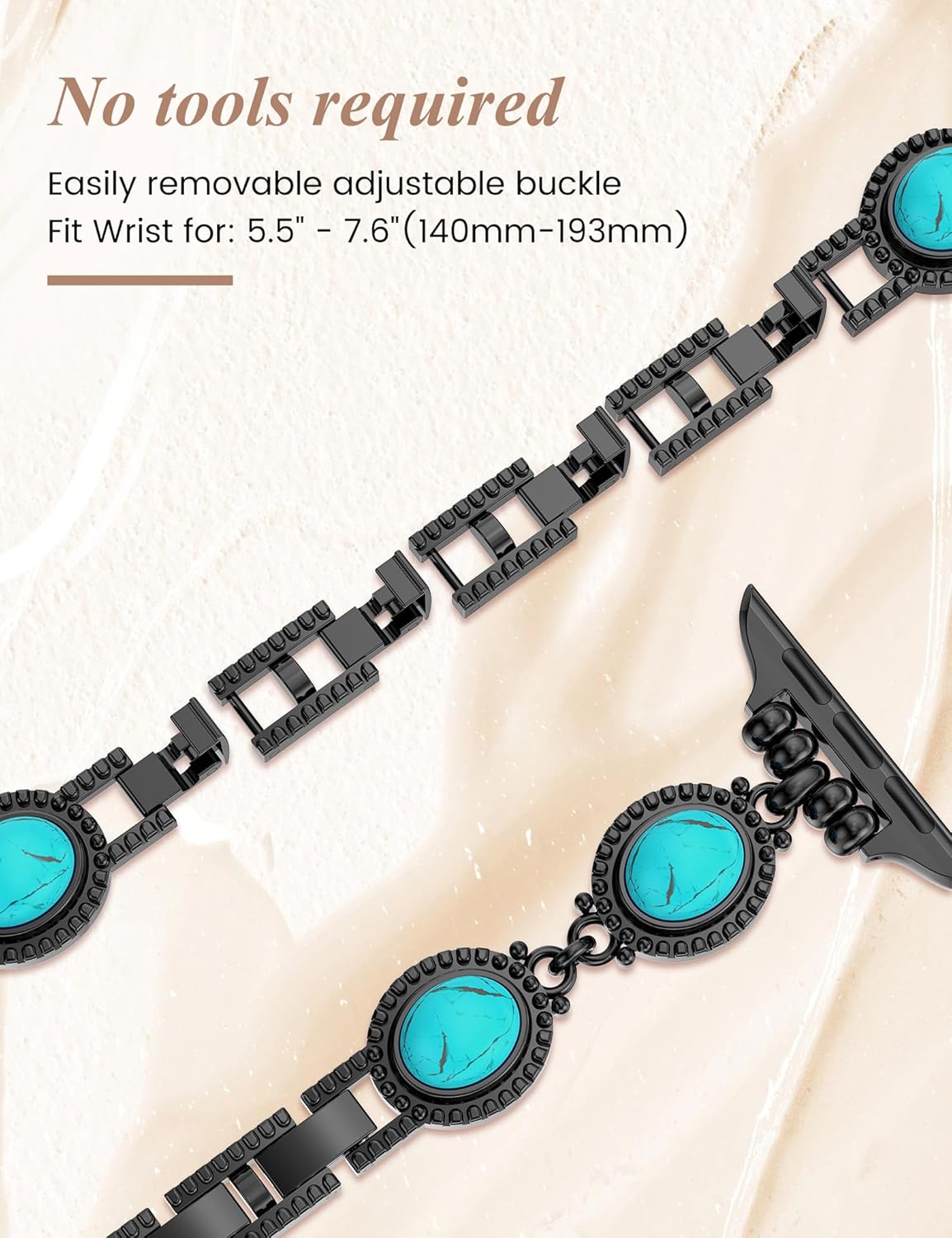 Moolia Turquoise Stone Bracelet Compatible with Apple Watch Band 42/41/40/38/46/45/44/49mm Women Metal Handmade Adjustable Replacement for iWatch Series 11 10 9 8 7 6 5 4 3 2 1 SE/Ultra（1/2/3） - Image 3