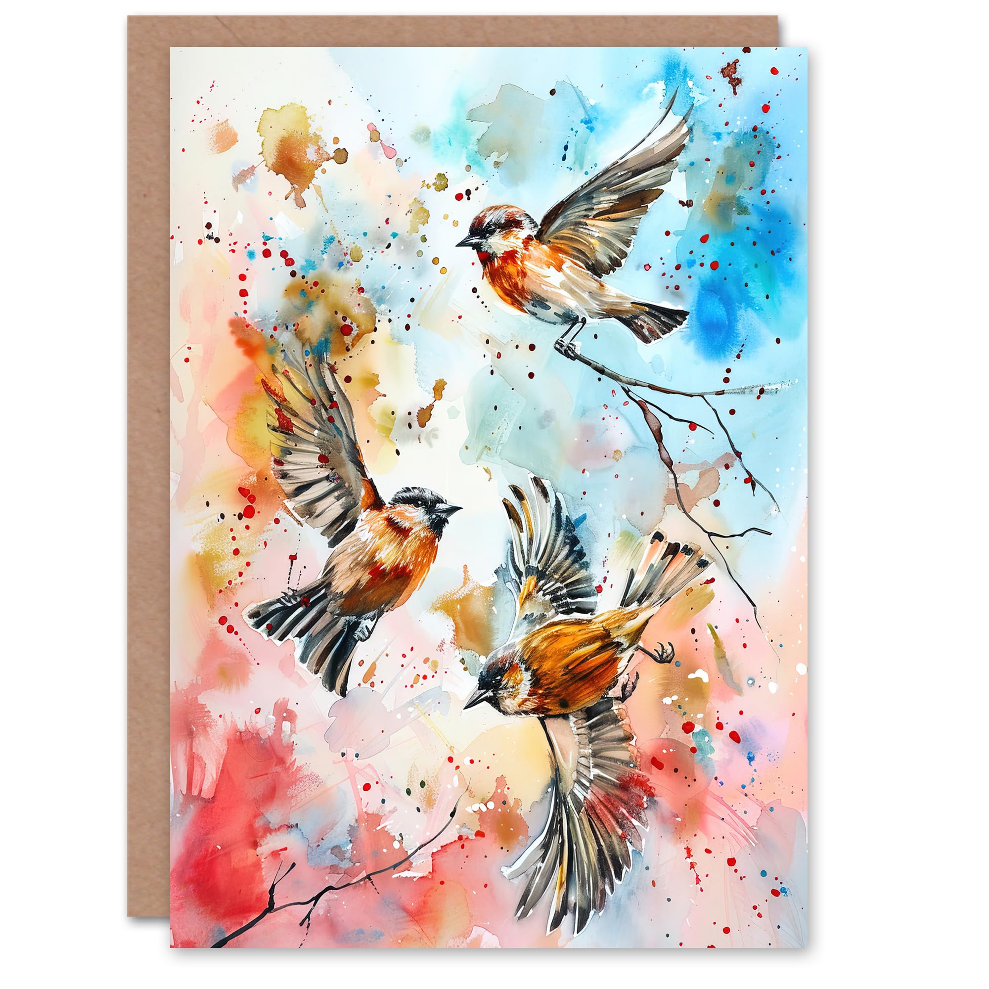 Artery8 Three Birds in Flight Watercolour Painting Greeting Birthday Card Him Her All Blank