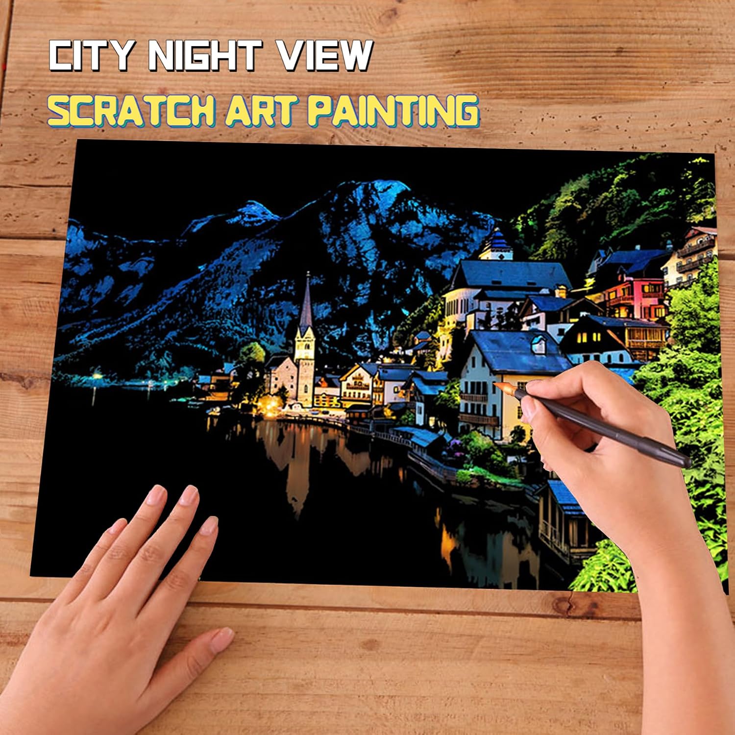 Scratch Art for Adults-Scratch Painting Craft Kit (4 Sheets 16x11 in)|Foil Engraving Art Set|Stress Relief Gift for Travel Lovers,Craft Lovers|Creative Scratch Art Home Decor(City Scape 1)