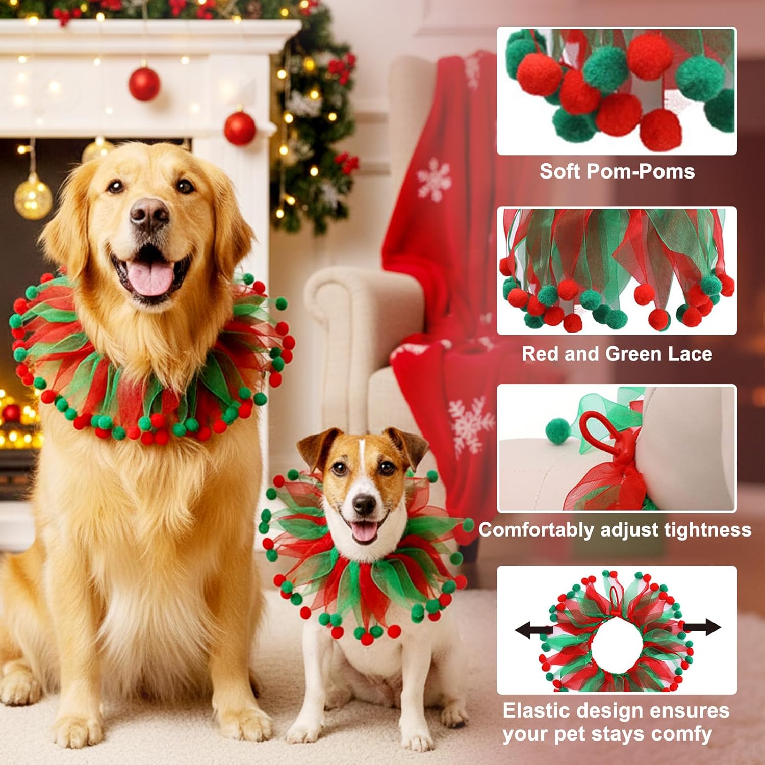 Christmas Collar for Dog Cat Pets Adjustable Christmas Ornaments Red Green Clothing Accessories Suitable for Dogs, Cats, Puppies and Kittens (L) 4