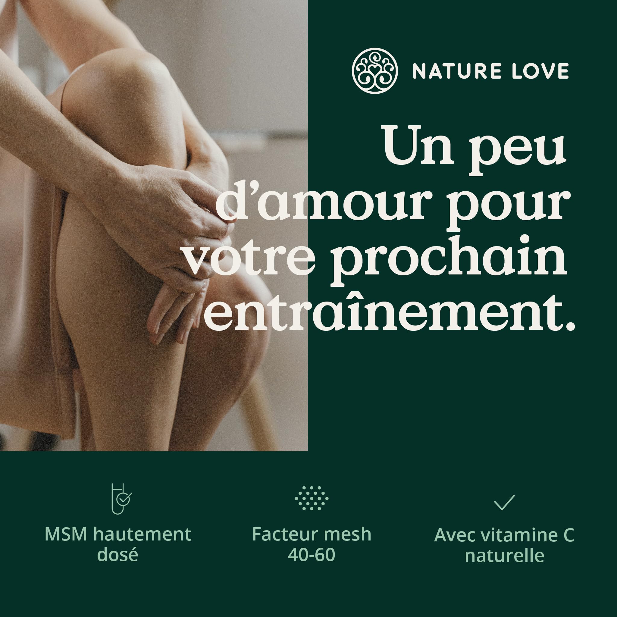 NATURE LOVE® MSM 2000mg avec vitamine C - 365 comprimés testés en laboratoire - poudre de MSM plus compacte qu’avec des gélules - sans additifs, hautement dosé, végane, produit en Allemagne