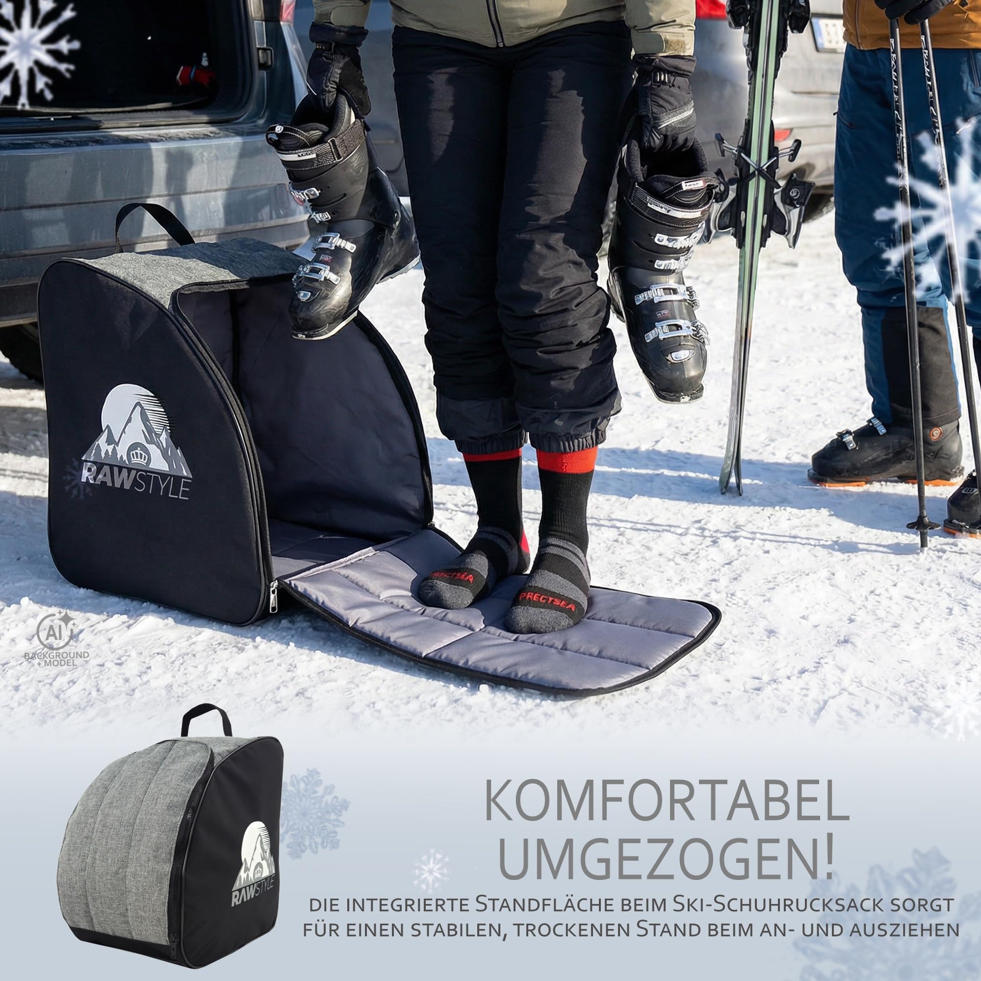 Zestaw toreb narciarskich – torba na narty Rolltop 120–190 cm i plecak na buty narciarskie – wodoszczelny Cordura – przechowywanie nart, butów narciarskich, kasku i rękawic – torba transportowa na