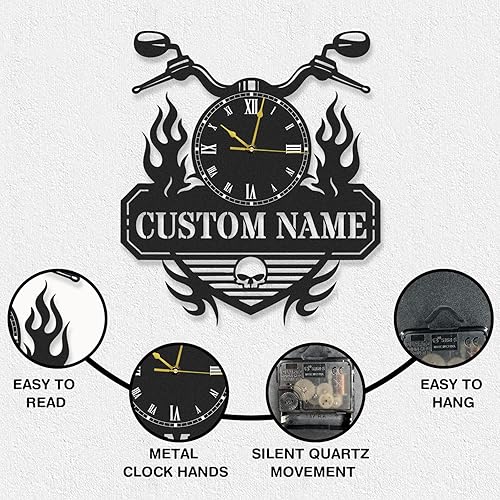 Miniatura 4 de Relojes de motocicleta de metal personalizados, relojes de garaje personalizados para hombres, reloj de pared decorativo de metal para garaje, reloj