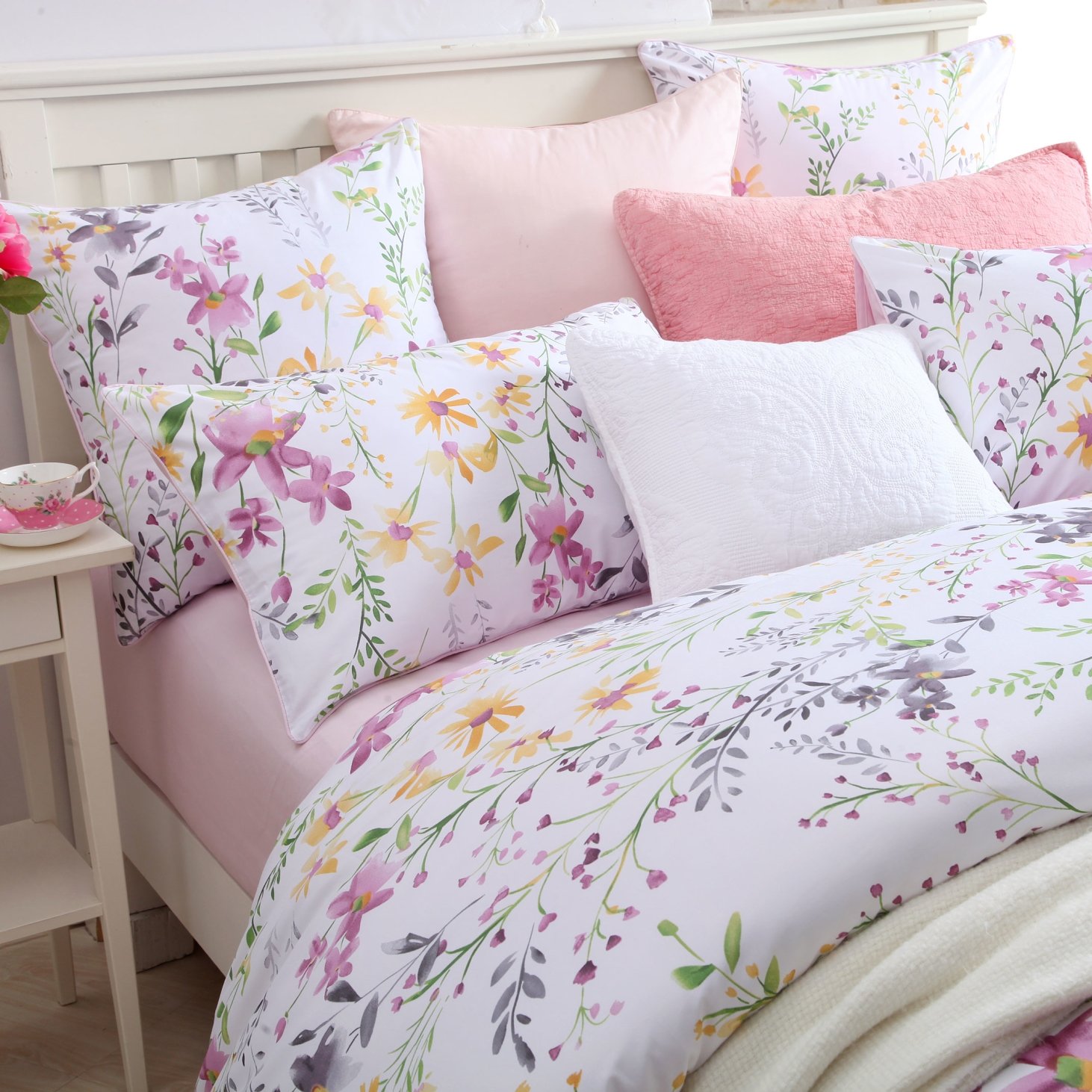 Brandream Luxus-Bettwäsche-Set, Blumenmuster, Queen-Size-Bettwäsche, weich