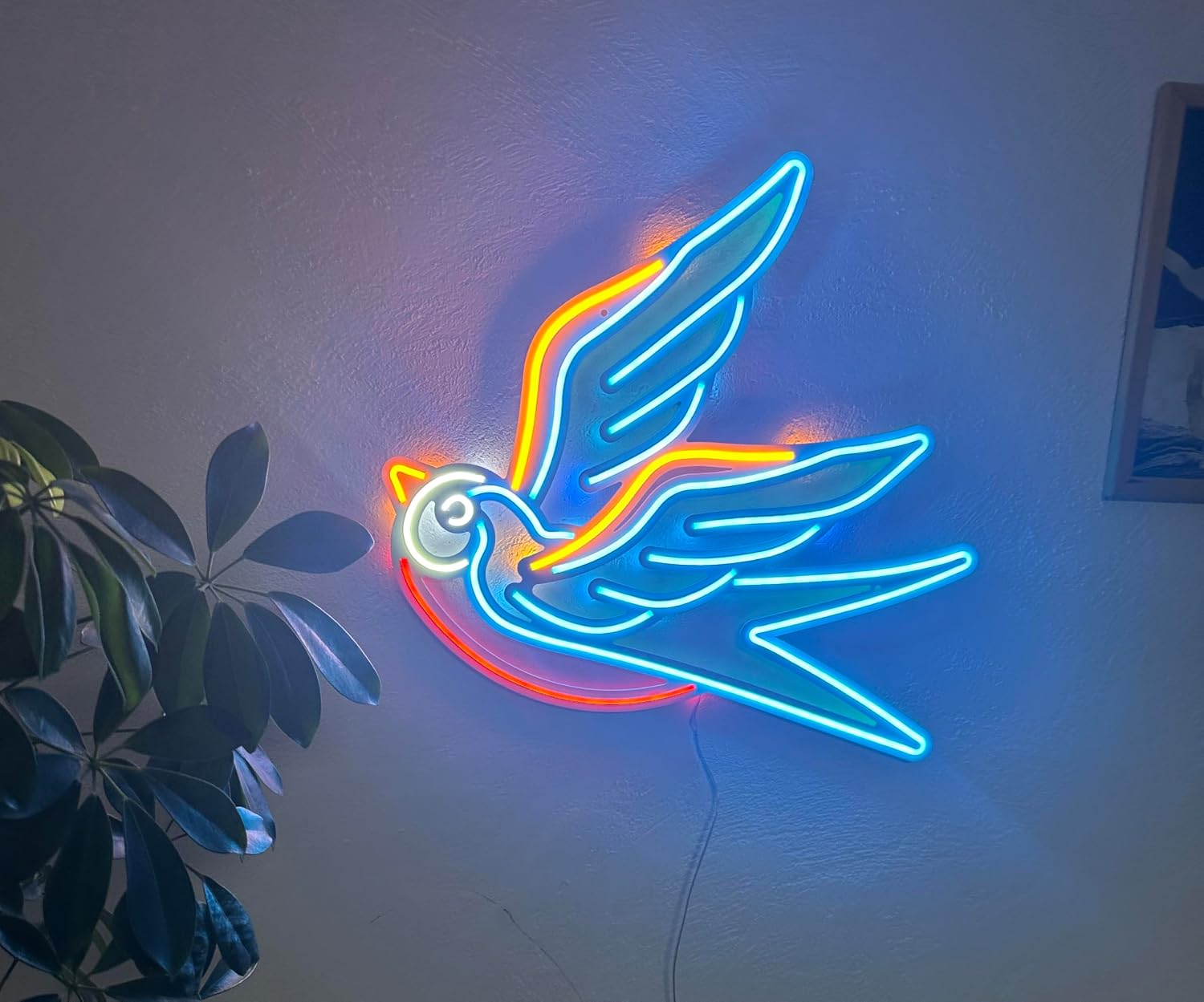 Sparrow Wall Sign, Neon Metal Wall Art, Bird Neon Sign, Neon Wall Decor, Neon Wall Sign, LED Light Decor, Home Office Cafe Bar Pub Wall Decor (with Remote Control)