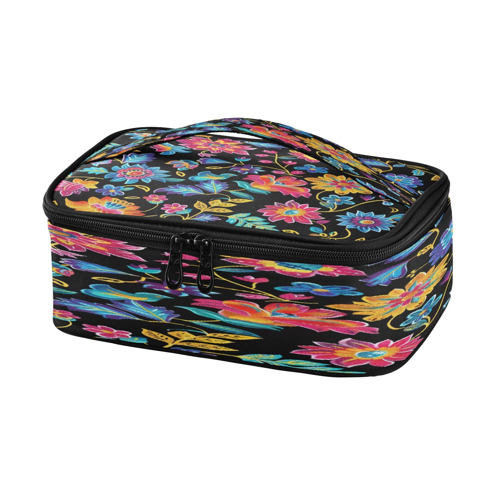 Colorful Floral Pattern Insulated Lunch Bag for Women Men - Reusable Small Lunch Box Portable Mini Cooler Bag