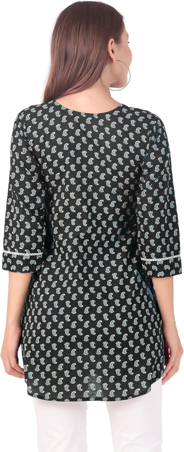 ladyline Cotton Printed Tunic Top Chikankari Embroidered Short Kurti Kurta Womens - Image 4