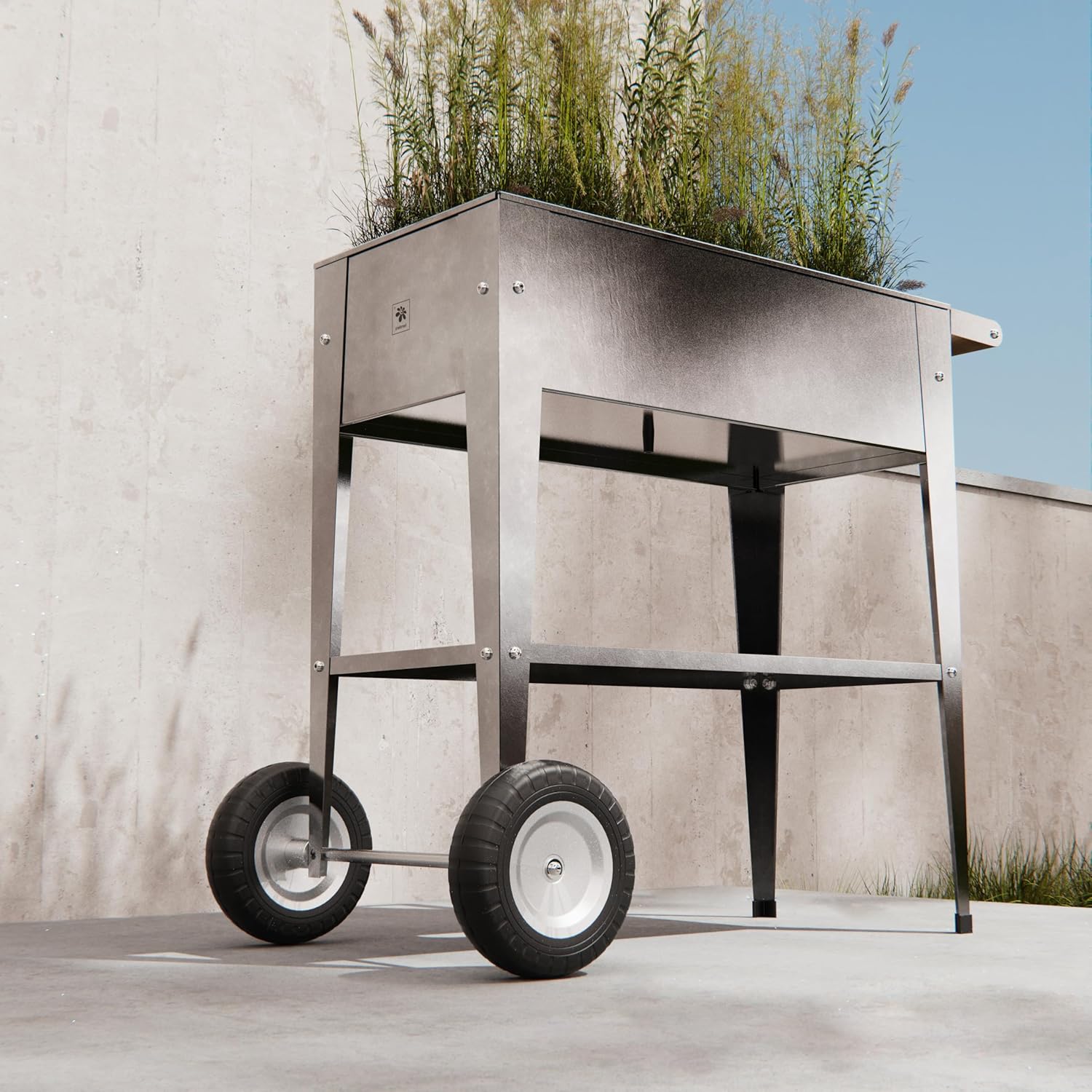 Herstera Raised Garden Bed with Wheels, Galvanized Steel Rectangular Elevated Planter Trolley with Cart Wheel & Drainage Hole, Ideal for Gardens, Indoor or Outdoor Patio/Porch, Silver