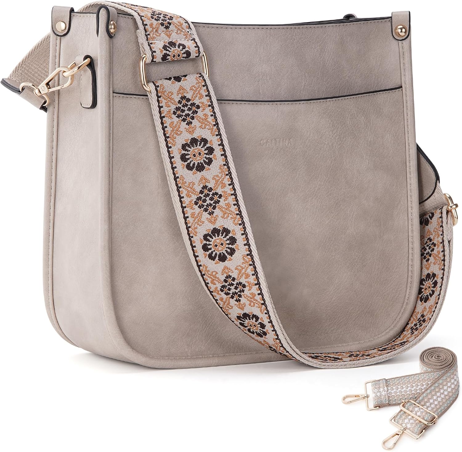 Crossbody Bag For Women Trendy Vegan Leather Hobo Handbag Designer Crossbody Shoulder Purse with 2PCS Adjustable Strap (Beige)