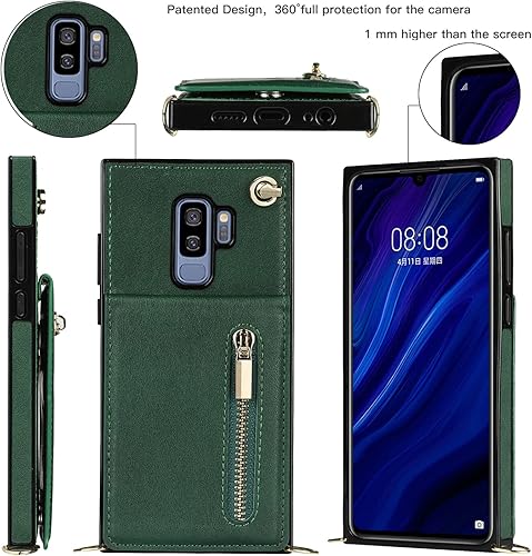Miniatura 3 de Funda de teléfono para Samsung Galaxy S9 Plus con correa cruzada, tarjetero de cuero, con cordón, ranuras de crédito, cierre magnético, soporte para