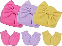 Vista 1 de Zando Gorros para bebé recién nacida con lazo grande, gorro de algodón y manoplas, gorro de invierno para niñas y niños