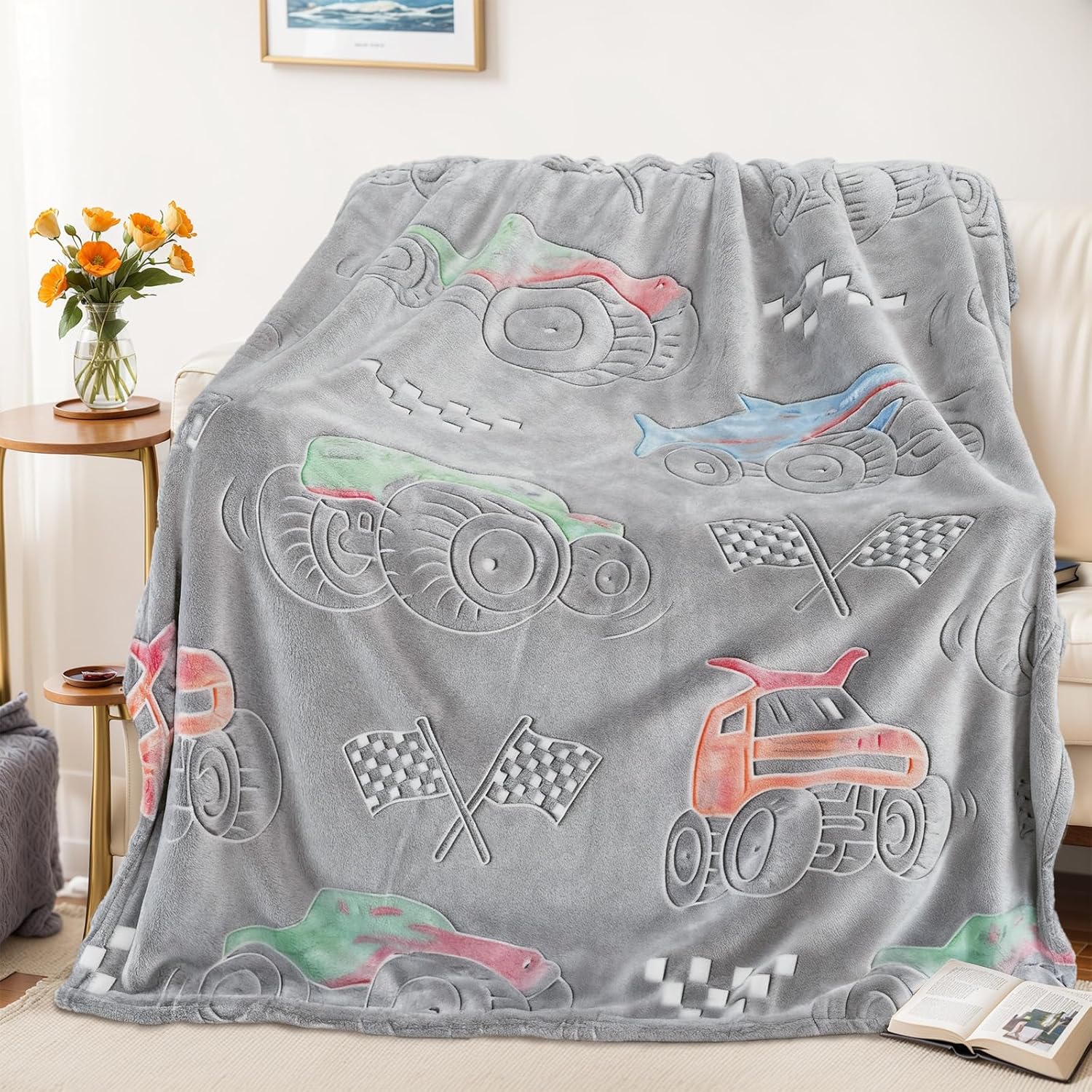 Glow in The Dark Monster Truck Blanket for Boys/Girls/Kids/Toddler/Baby, Cute Funny Car Blanket for Birthday/Gifts, Monster Truck Toys for Boy Age 3-12 40"x 60" - Image 9