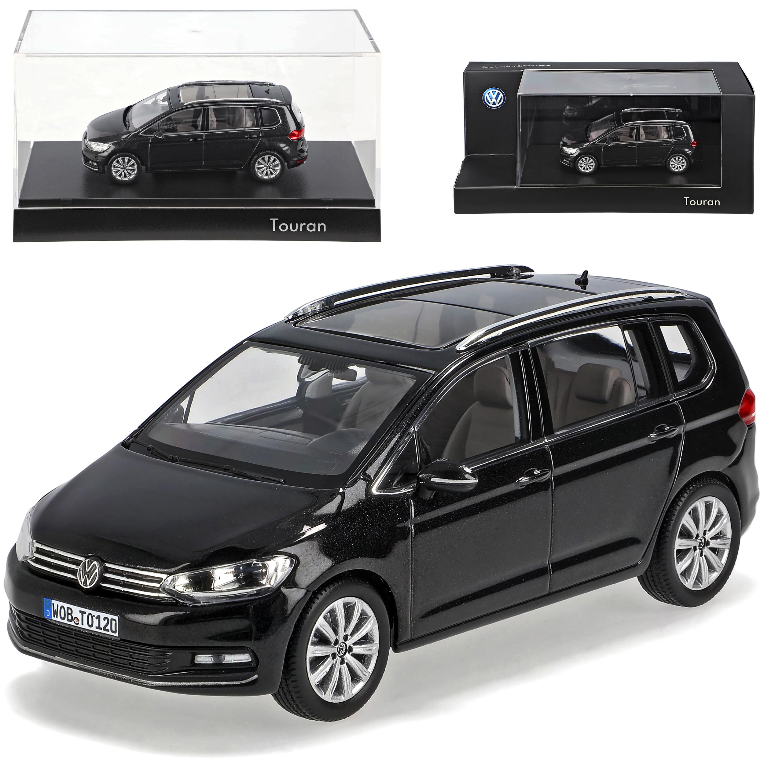Volkwagen T*o*u*r*a*n II Tief Schwarz Ab 2015 1/43 Norev Modell Auto mit individiuellem Wunschkennzeichen