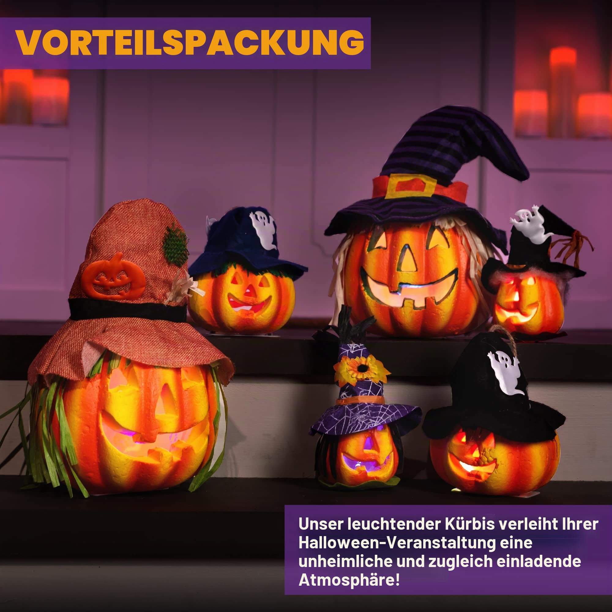 JOYIN 6 Stück leuchtende Halloween Kürbislaterne Deko Kürbis aus Schaumstoff Halloween Dekoration Requisiten
