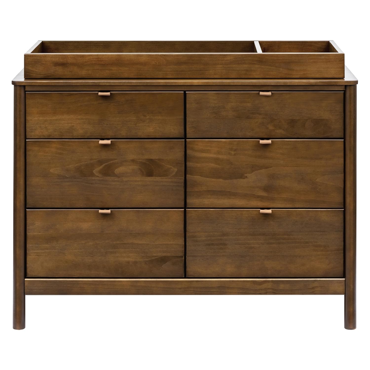 Babyletto Bondi 6-Drawer Assembled Dresser in Natural Walnut with Vegan Leather Drawer Pulls, Greenguard Gold Certified