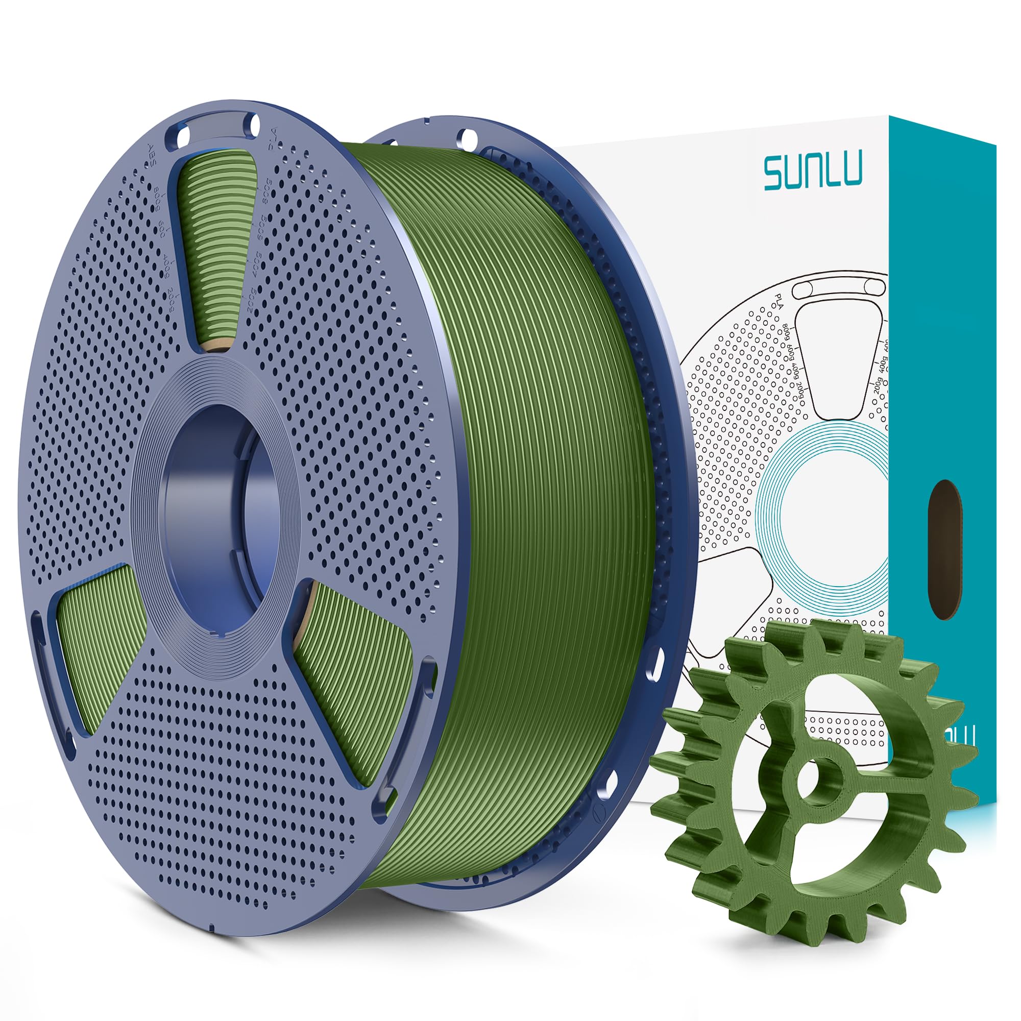 SUNLU PLA+2.0 3D Printer Filament, Upgrade PLA+ Filament 1.75mm, Tougher and Stronger, Neatly Wound Pla Plus Filament, Dimensional Accuracy +/-0.02mm, 1KG Spool(2.2lbs), Oliver Green