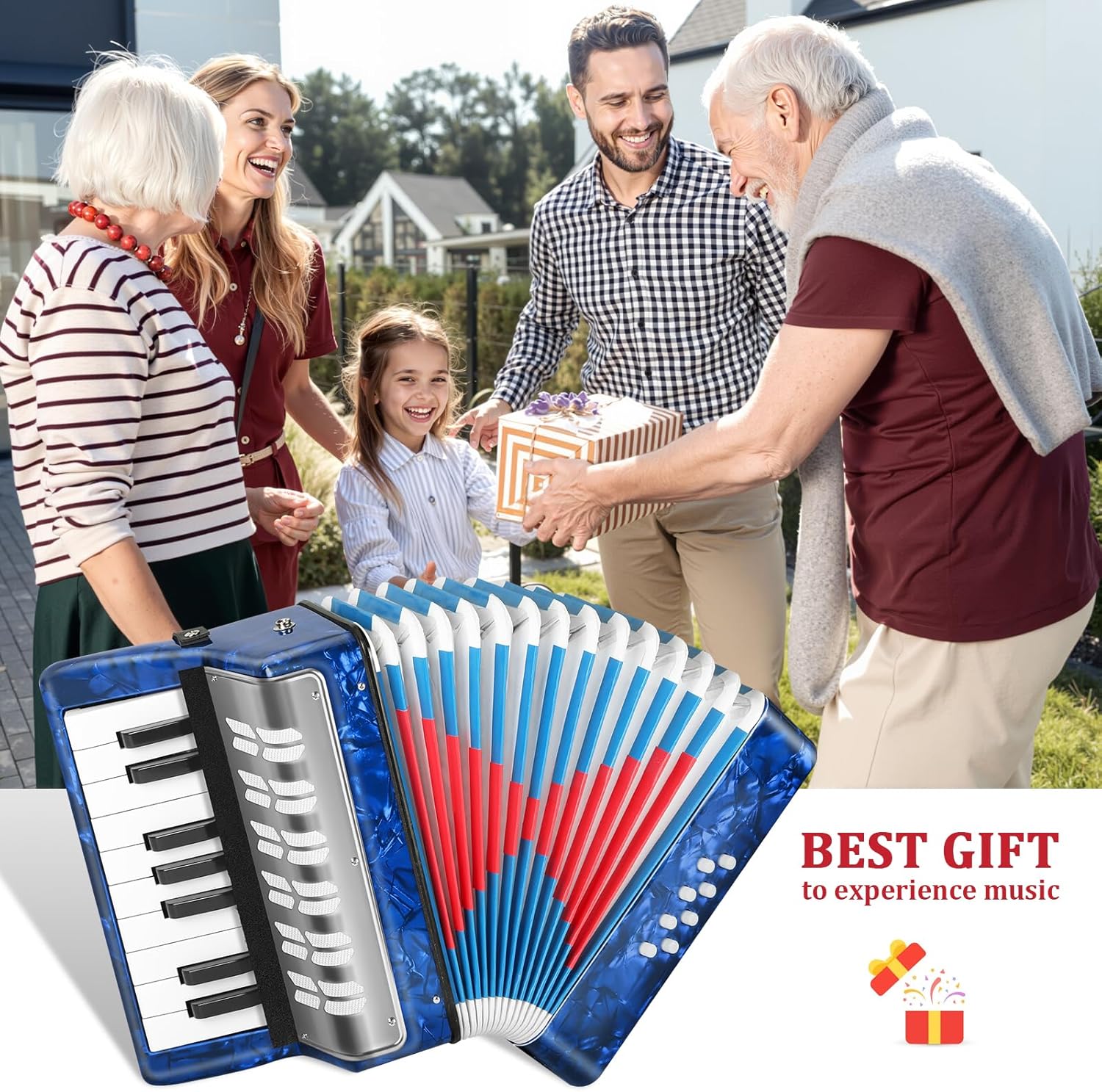 Lotkey 17 Key Piano Accordion, 8 Bass Kids Accordion, Celluloid Body, Metal Cover Accordions Louder Clearer Timbre Than Plastic, Lightweight Design for Children, Beginners to Practice (Sapphire Blue)