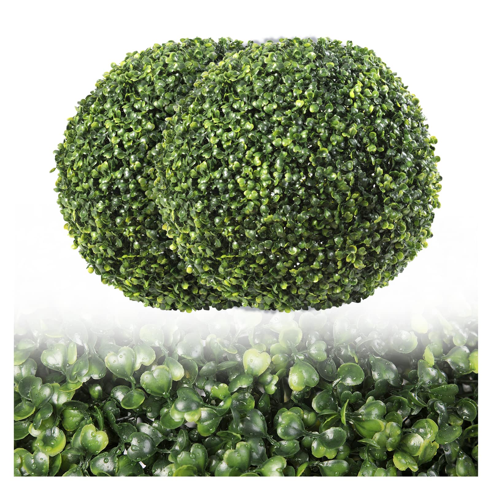Gobograss Artificial Boxwood Topiary Ball - 2pcs 13.8 inch 3 Layers Milan Grass Ball for Home Garden Wedding Party Decoration Environmental UV Protected Faux Boxwood Decorative Ball (2)