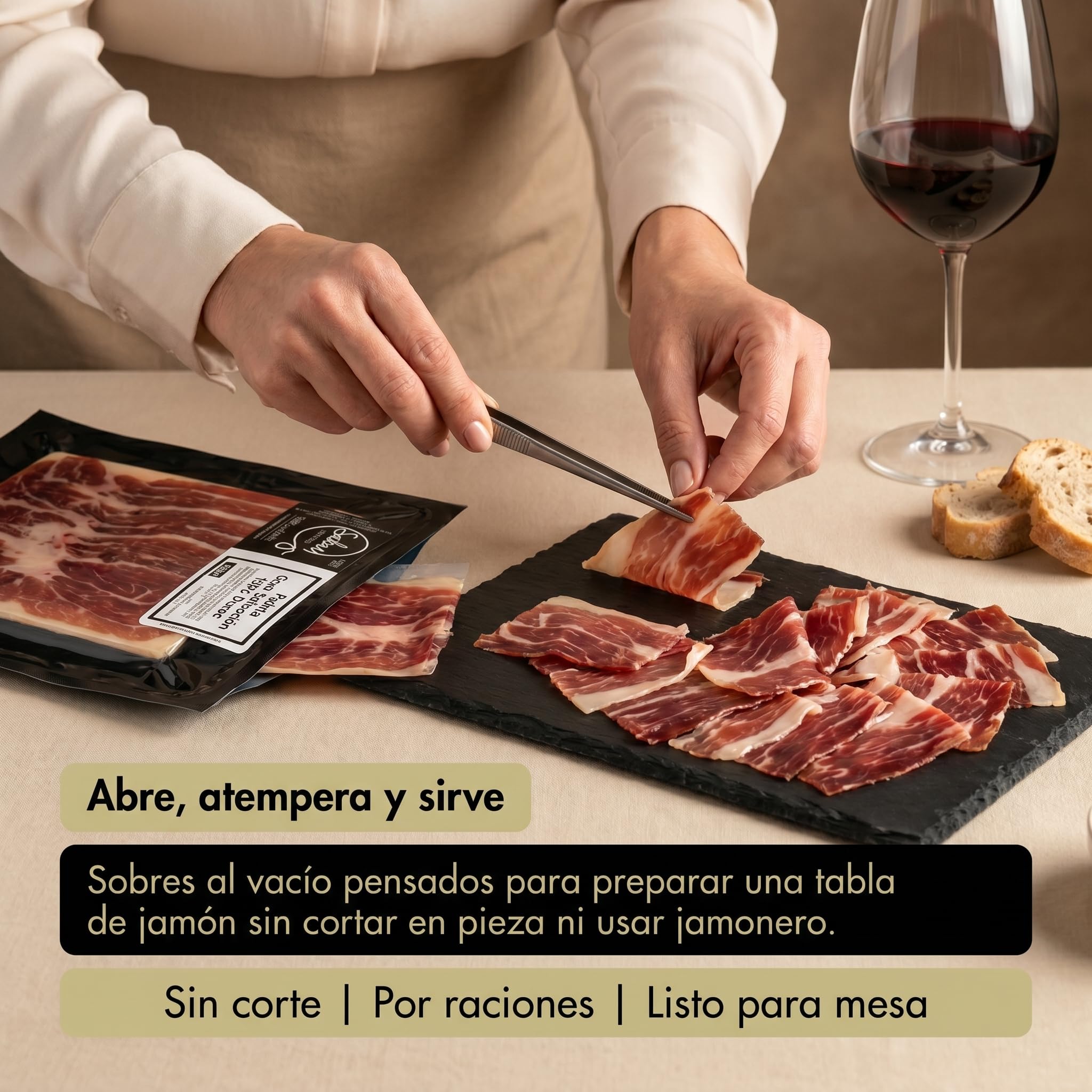 Paleta 100% Duroc Gran Seleccion Cortada a Cuchillo Maletin 16 Sobres 100g | Lote de 1,6 kilos: catorce raciones loncheadas y dos de taquitos, para regalo de empresa y Navidad; atemperar antes de servir