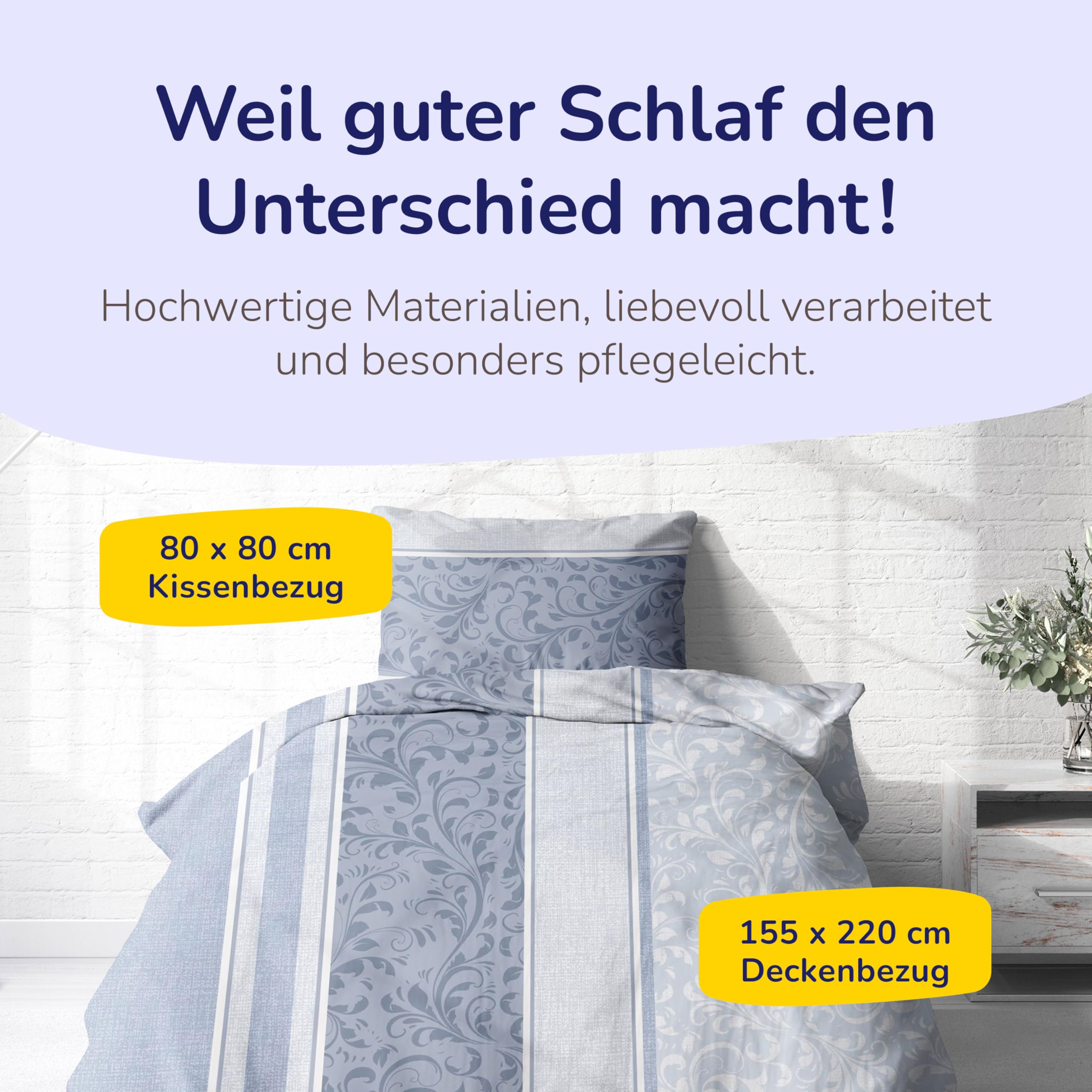 Träumschön Bettwäsche aus 100% Baumwolle 155x220 + 80x80 cm Ranke hellblau | Renforcé Bettwäsche mit Reißverschluss, leicht, atmungsaktiv, bügelfrei, ideal für Frühling, Sommer, Made in EU, OEKO-Tex