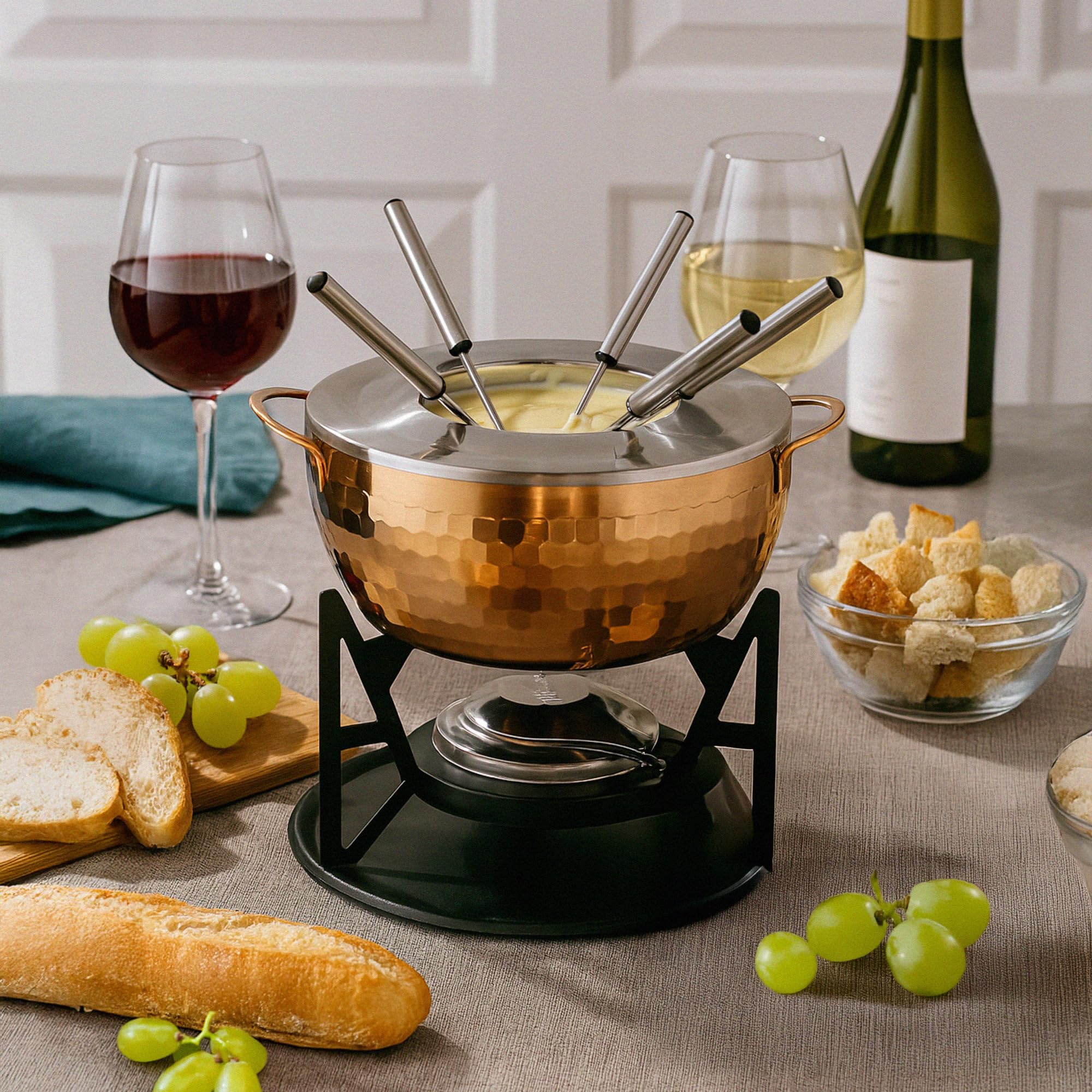 Silk Route Home - Set per fonduta in acciaio inox, 6 forchette per formaggio e cioccolato, con finitura dorata, regalo divertente per feste