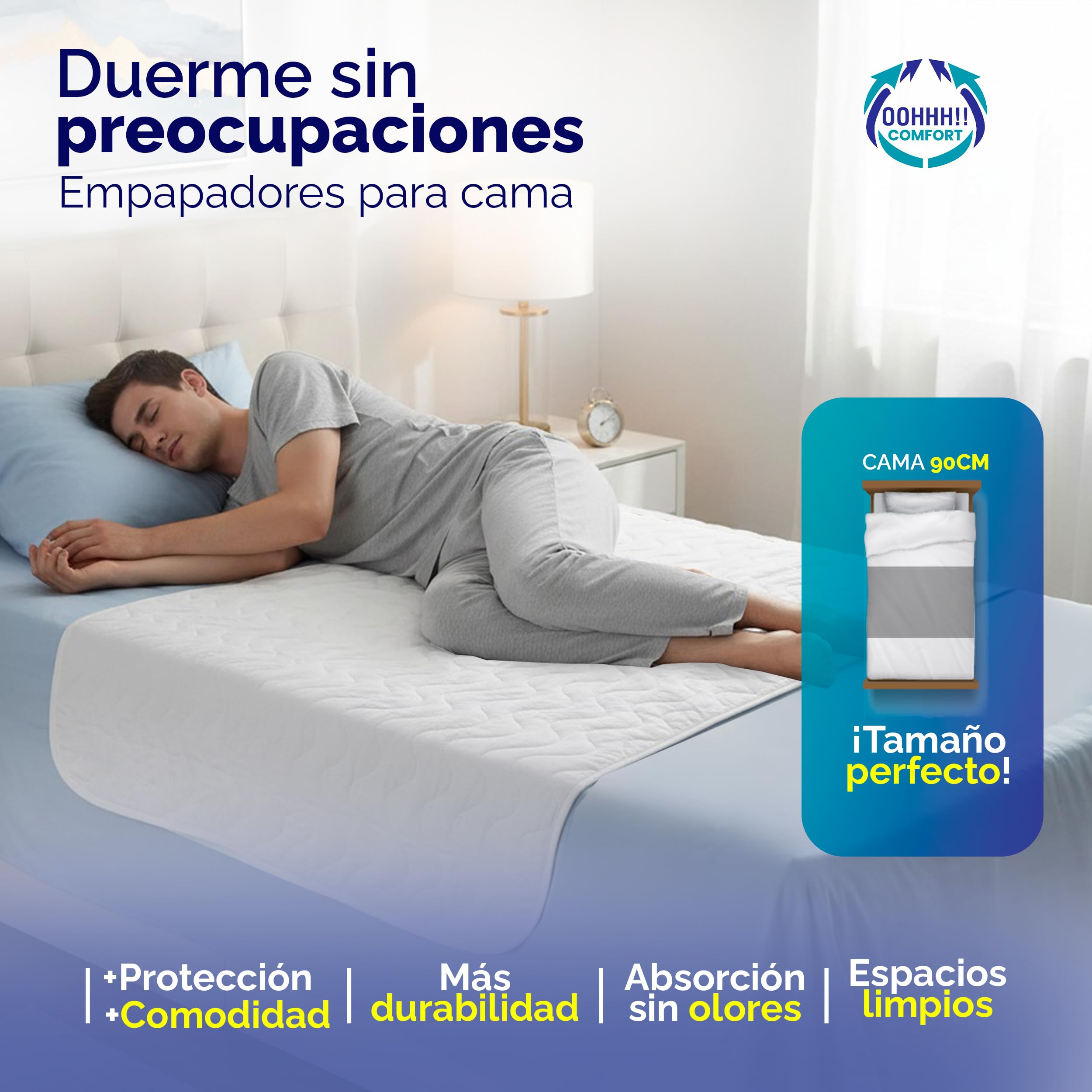 Empapadores Cama Adultos Lavables con Alas 50cm – Pack 2 – 90x85cm Reutilizable Impermeable – Protector Colchón Incontinencia Personas Mayores – Silencioso Oeko-Tex