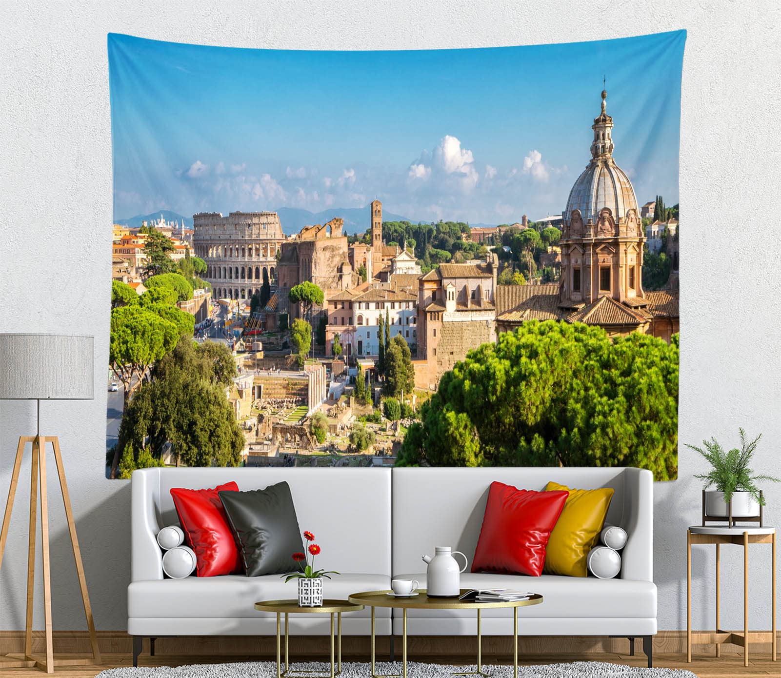 Loccor Rome Italy Tapestry Colosseum Roman Square Italian City Skyline Tapestry Wall Hanging Ancient Rome Landmark Wall Art Italian Theme Banner