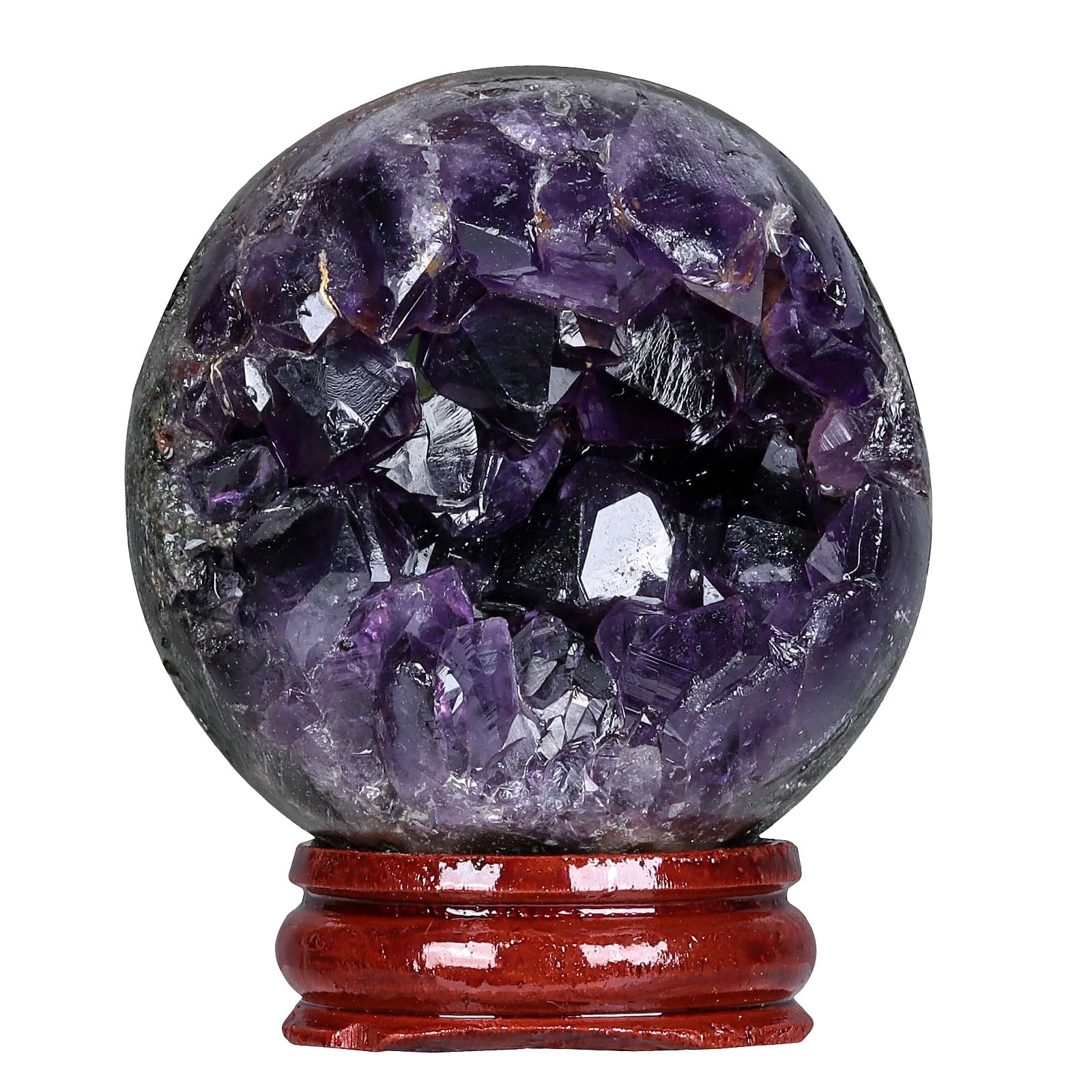 Nupuyai Amethyst Crystal Sphere Ball Decorative with Wooden Stand, Sphere Stone Sculpture Figurine Quartz Ball for Home Office Decoration, 2.4-2.7''