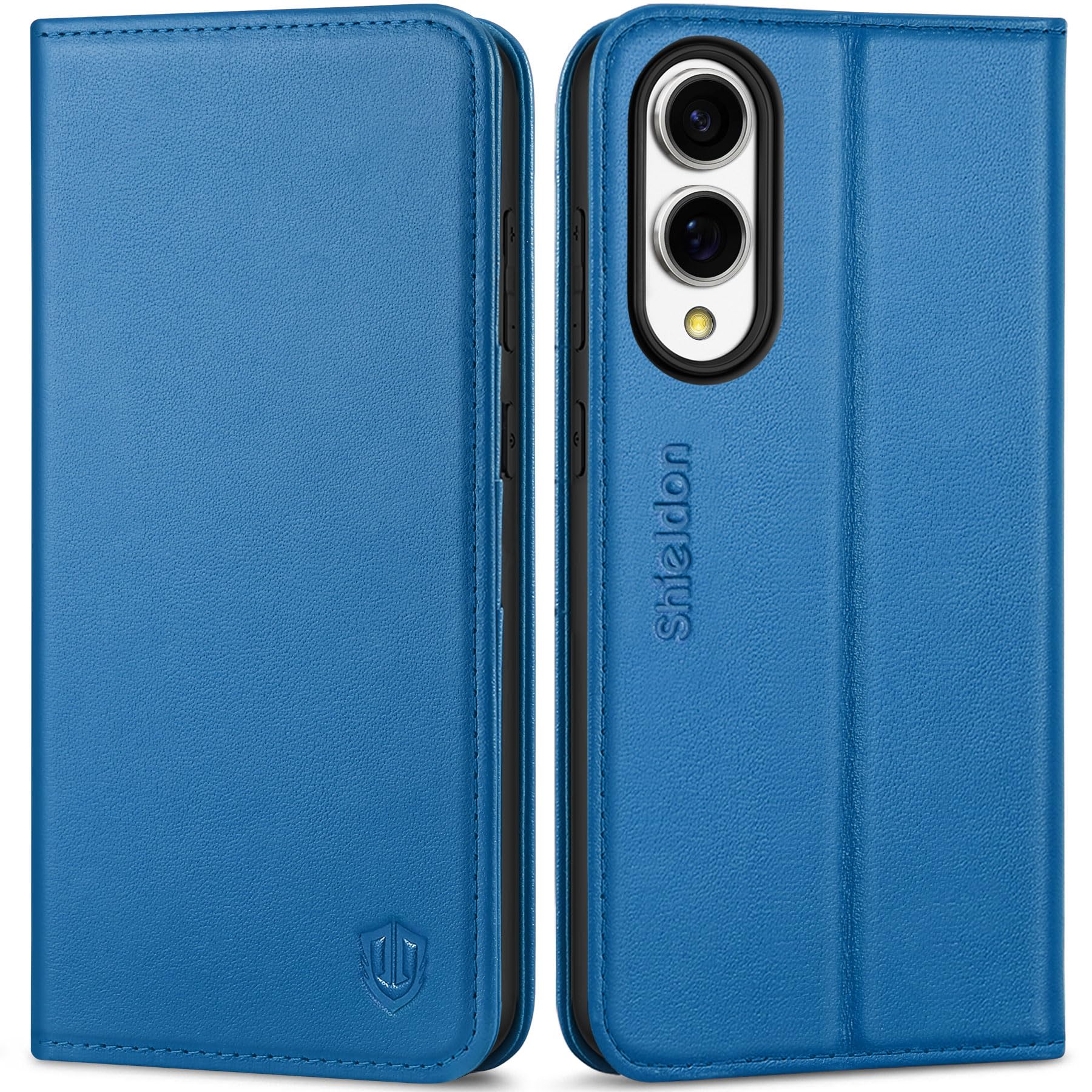 SHIELDON Case for Galaxy S25 Edge 6.7", Genuine Leather Wallet RFID Blocking Credit Card Holder Kickstand Magnetic Full Protective Cover Compatible