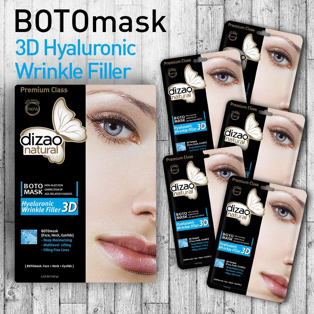 BOTOmask 3D Hyaluronic Wrinkle Filler (5 sheet masks) DIZAO Natural Facial BOTO mask (Face, Neck, Eyelids) Deep Moist, Multilevel Lifting, Filling Fine Lines.FREE: Parabens, Pr.Glycol. It's working!