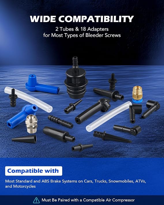 OMT 3L Vacuum Brake Bleeder Kit, 3.2 qt Pneumatic Brake Fluid Bleeder Kit | ABS Brake Fluid Extractor 1L Refilling Bottle 18 Adapters, One-Person Brake Bleed Fluid Pump Brake Bleeding Tools