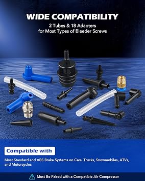 OMT 3L Vacuum Brake Bleeder Kit, 3.2 qt Pneumatic Brake Fluid Bleeder Kit | ABS Brake Fluid Extractor 1L Refilling Bottle 18 Adapters, One-Person Brake Bleed Fluid Pump Brake Bleeding Tools