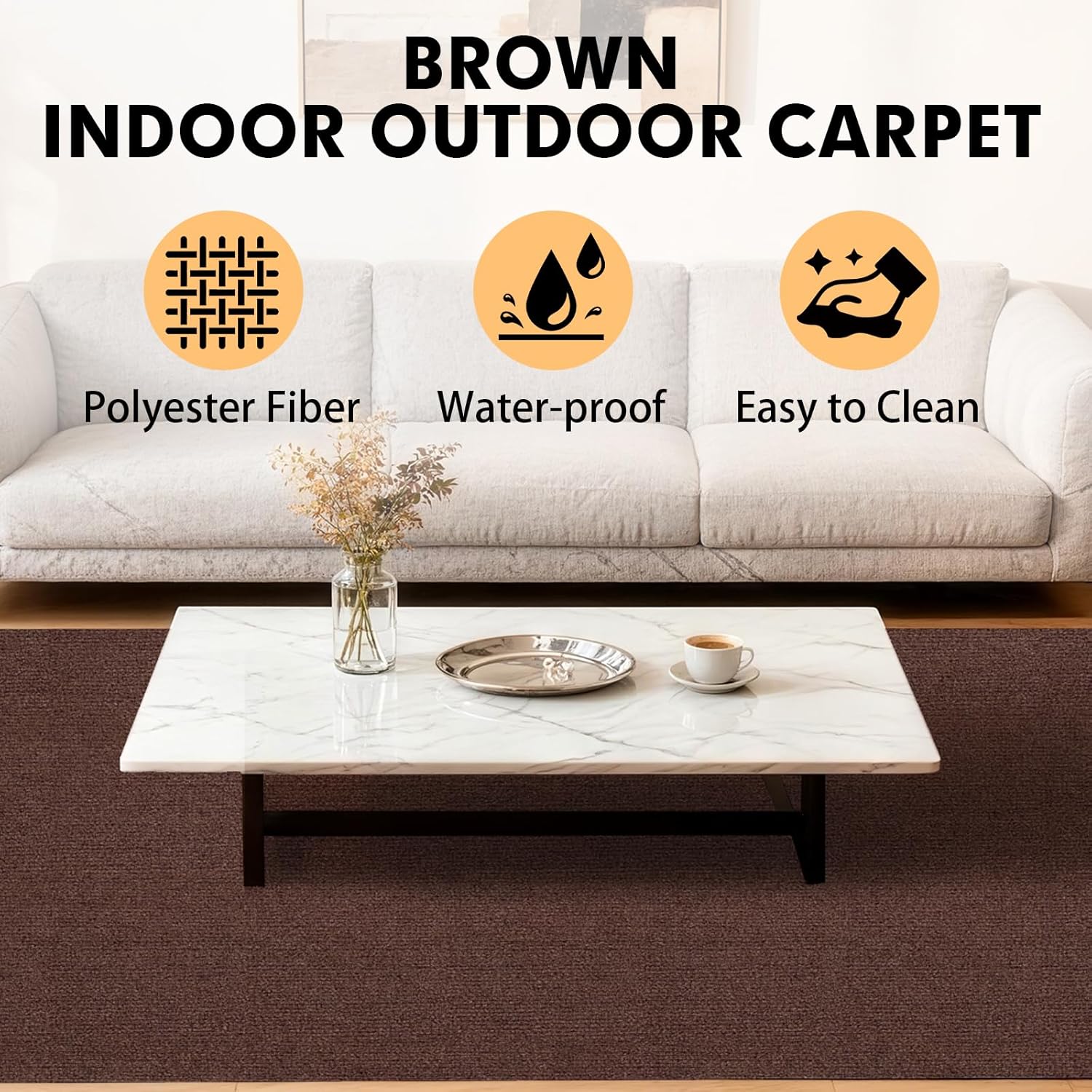 Grefinity Marine Carpet, 6 FT x 18 FT Brown Indoor Outdoor Carpet 0.2" Thick Boat Carpet with Water-Proof TPE Backing, Non-Slide Outdoor Marine Carpet Roll for Home, Patio, Porch, Deck