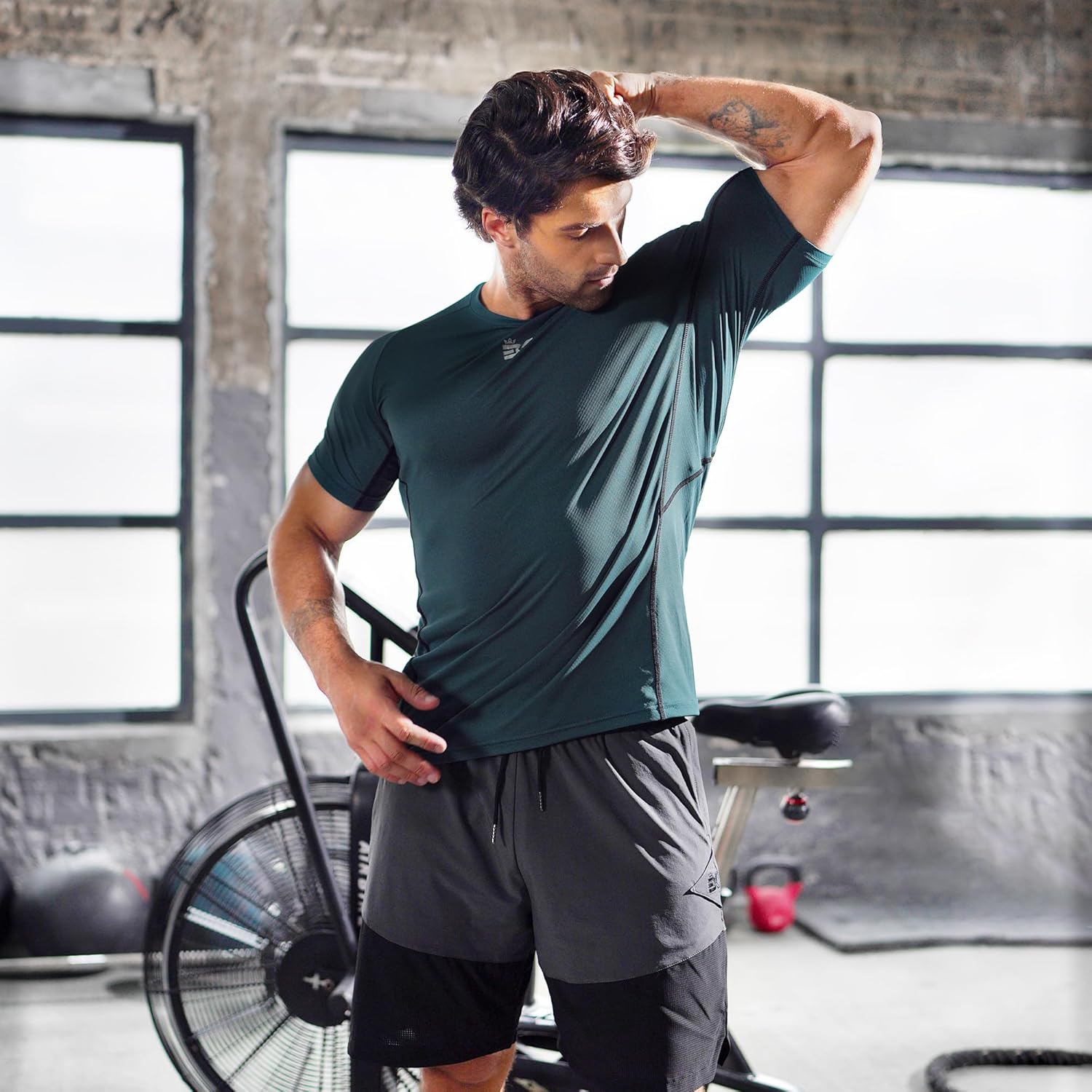 BROKIG Men's DiamondGrid Workout Gym Shirt-Breathable Short Sleeve Muscle Tee,Quick Dry Crewneck Top for Bodybuilding - Image 2